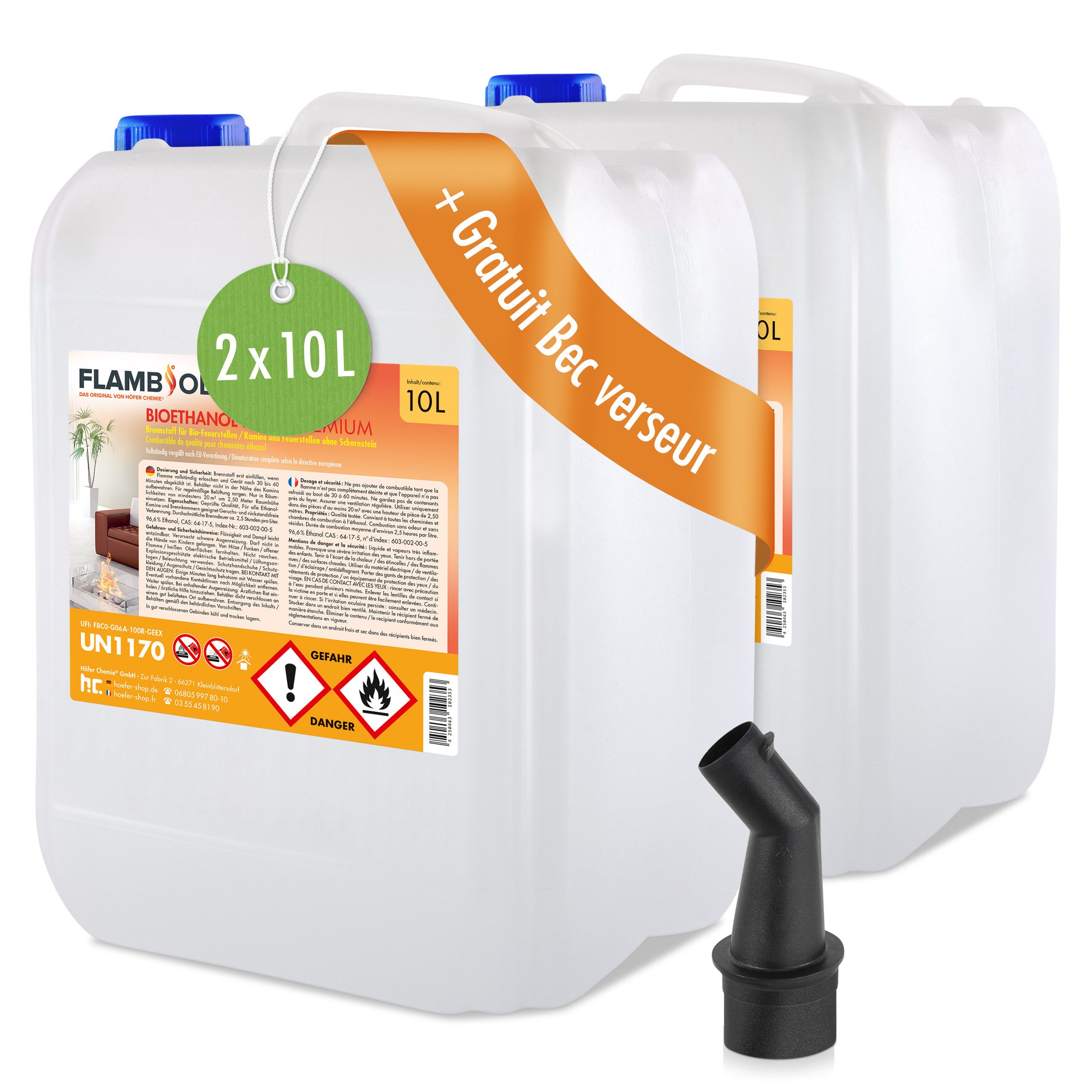 Höfer Chemie GmbH Bioethanol 2x 10 L FLAMBIOL® Bioethanol 96,6% Premium für günstig online kaufen