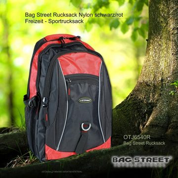 BAG STREET Freizeitrucksack Bag Street Sportrucksack Nylon schwarz (Sportrucksack), Sportrucksack, Freizeitrucksack Nylon, schwarz/rot ca. 31cm x ca. 45cm