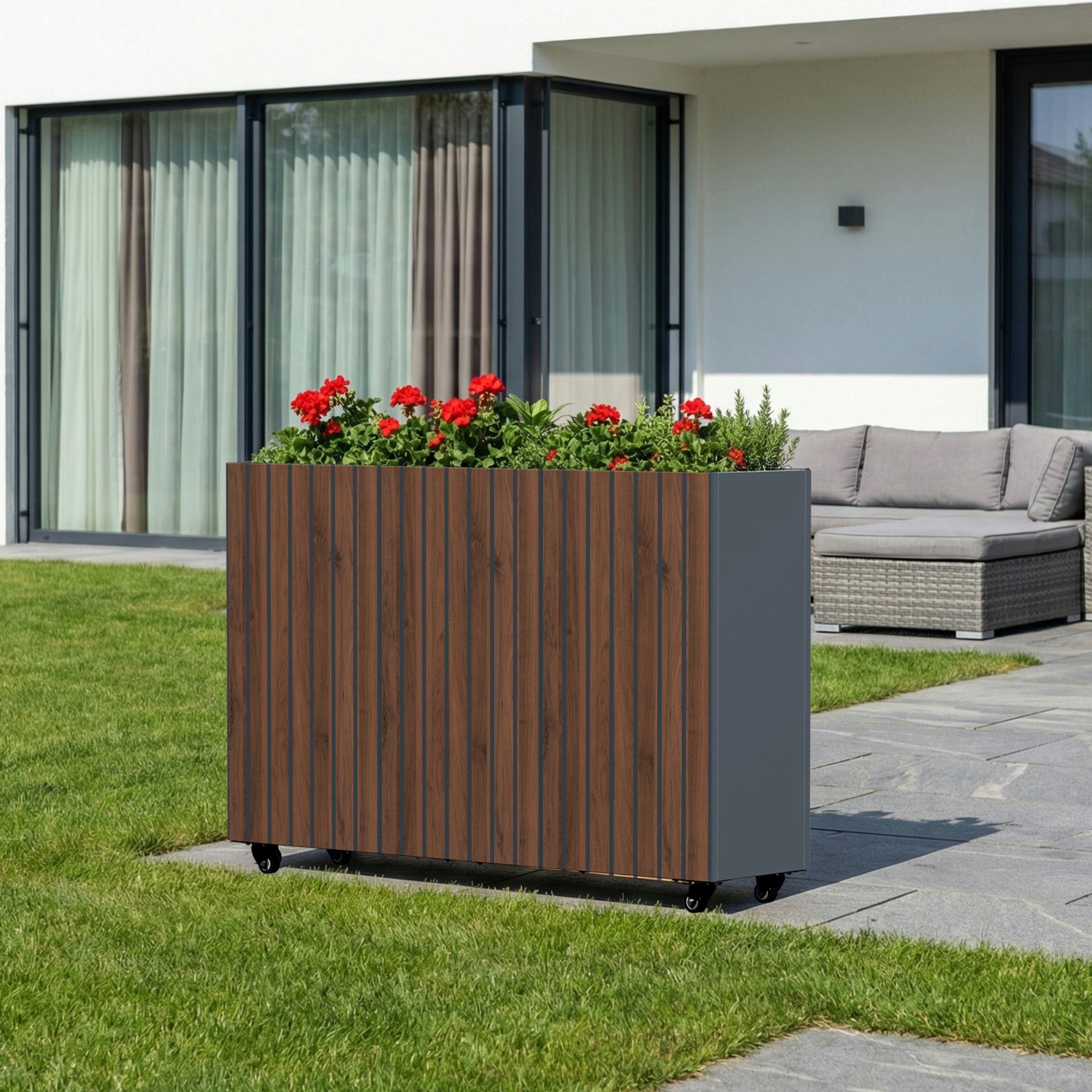 Zelsius Hochbeet Hochbeet für Garten mit Rollen Anthrazit RAL 7016, 120 x 30 cm