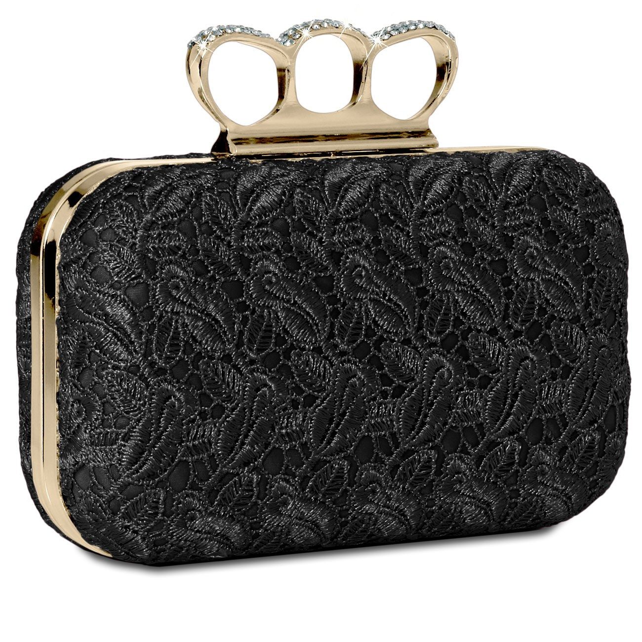 Caspar Clutch TA290 Damen Schlagring Box Clutch Abendtasche mit Stoff Häkel günstig online kaufen