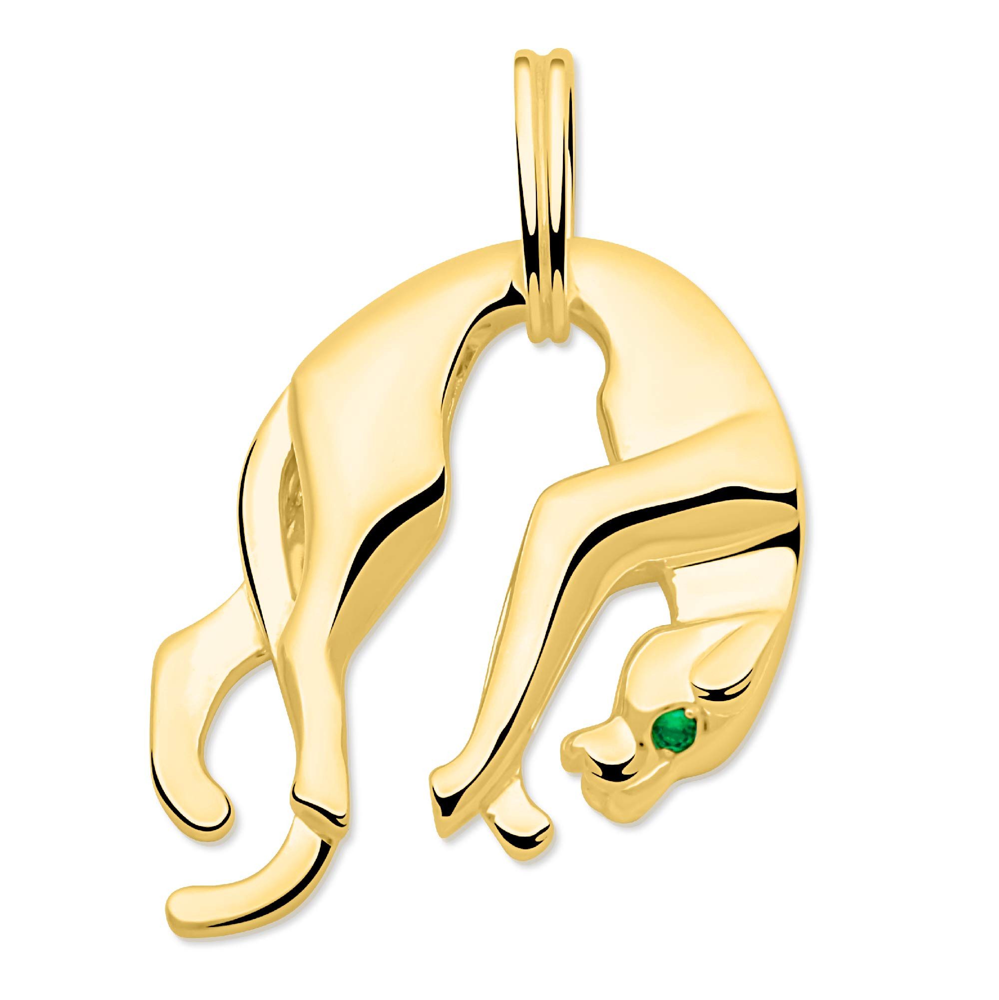 Tony Fein Kettenanhänger Pantheranhänger 585er Vergoldet Massiv Stein Grün Auge, Made in Italy für Damen und Herren