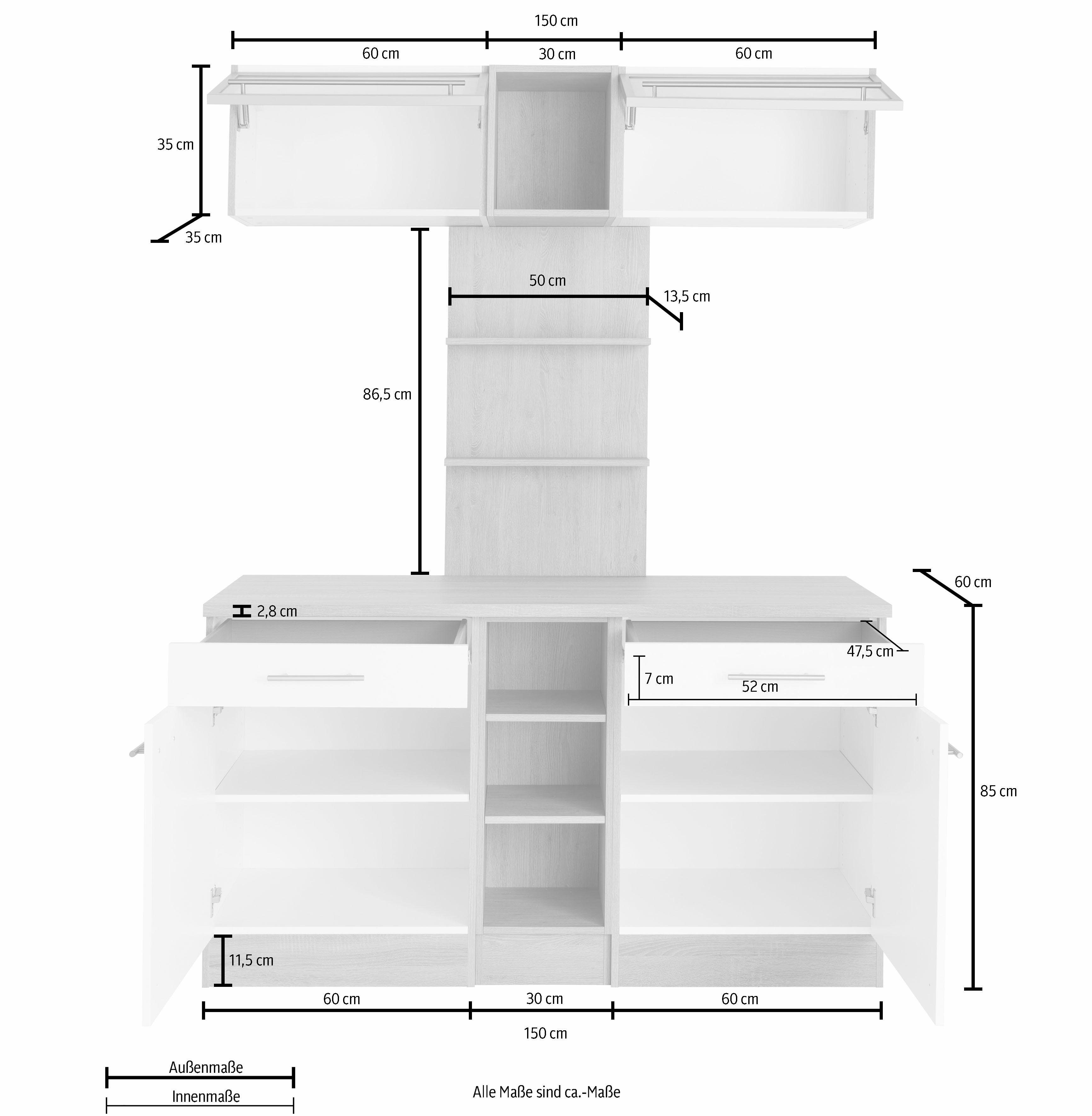 Küchenbuffet Kalmar, weiß Breite OPTIFIT cm 150