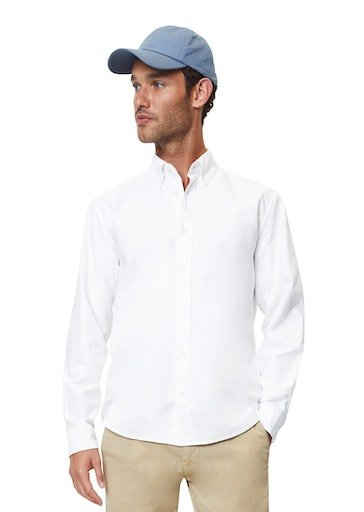 Marc O'Polo Langarmhemd Button down collar, long sleeves, round hem mit dezenter Logostickerei auf der Brust