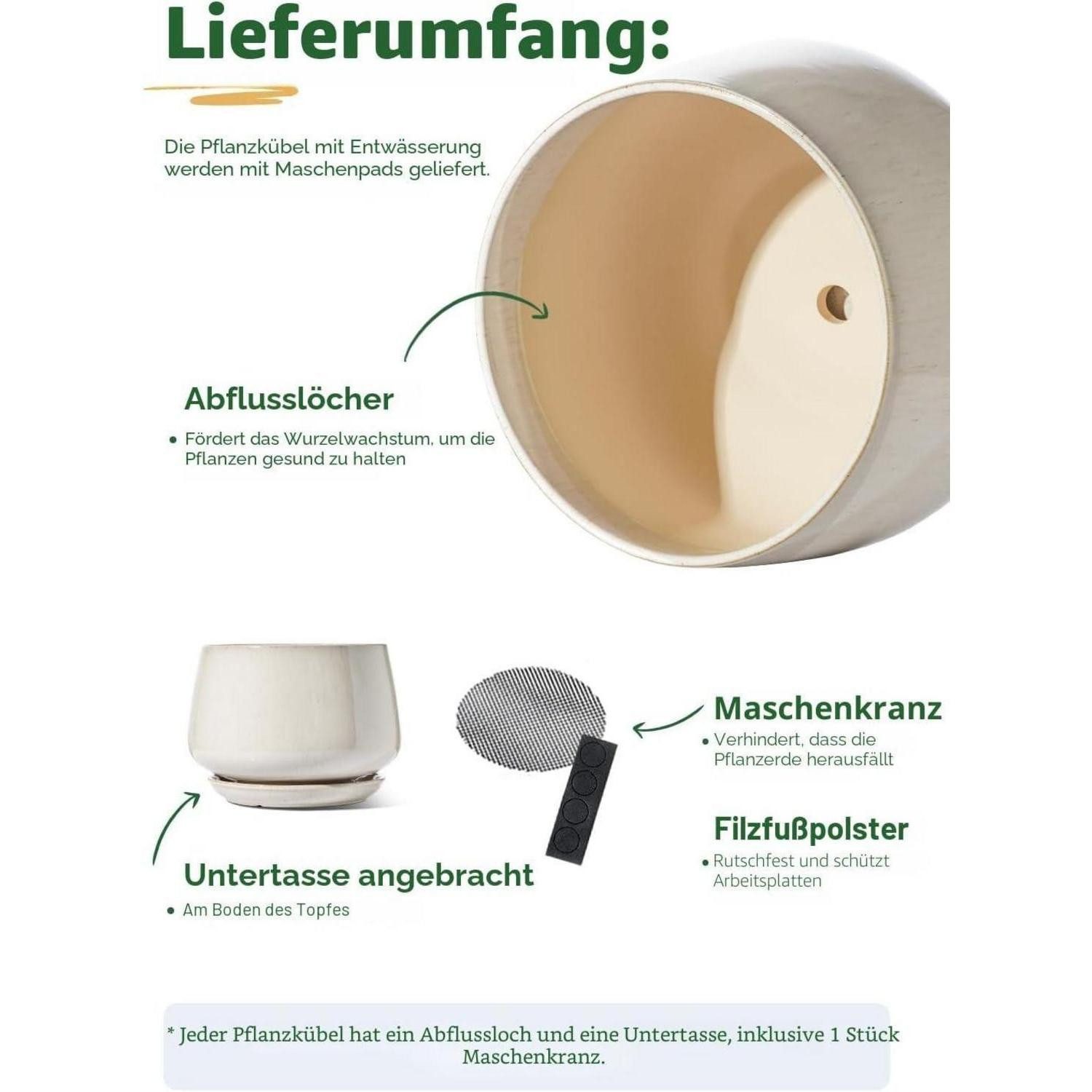 LuxusKollektion Blumentopf Blumentopf Keramik Übertopf Reaktive Glasur Beige L 30cm