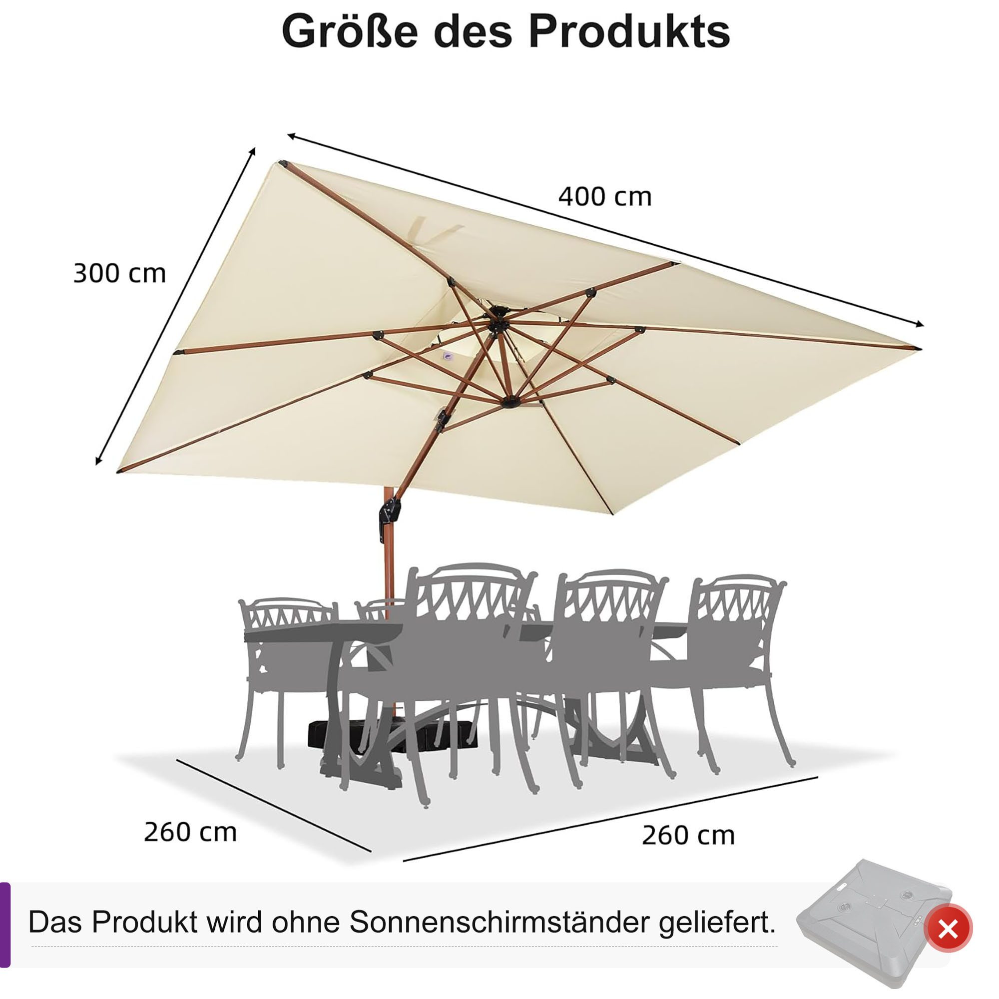PURPLE LEAF Ampelschirm Holzoptik Rechteckiger Außenbereich günstig online kaufen