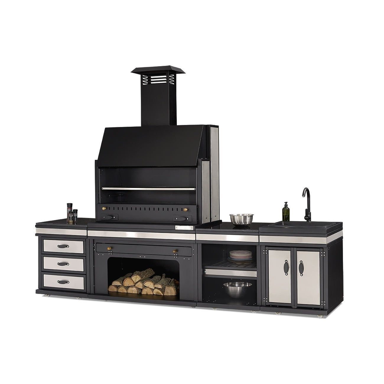 JVmoebel Outdoor-Küche Schwarze Edelstahl-Außenküche mit modernem Design und Funktionalität, Made in Europe