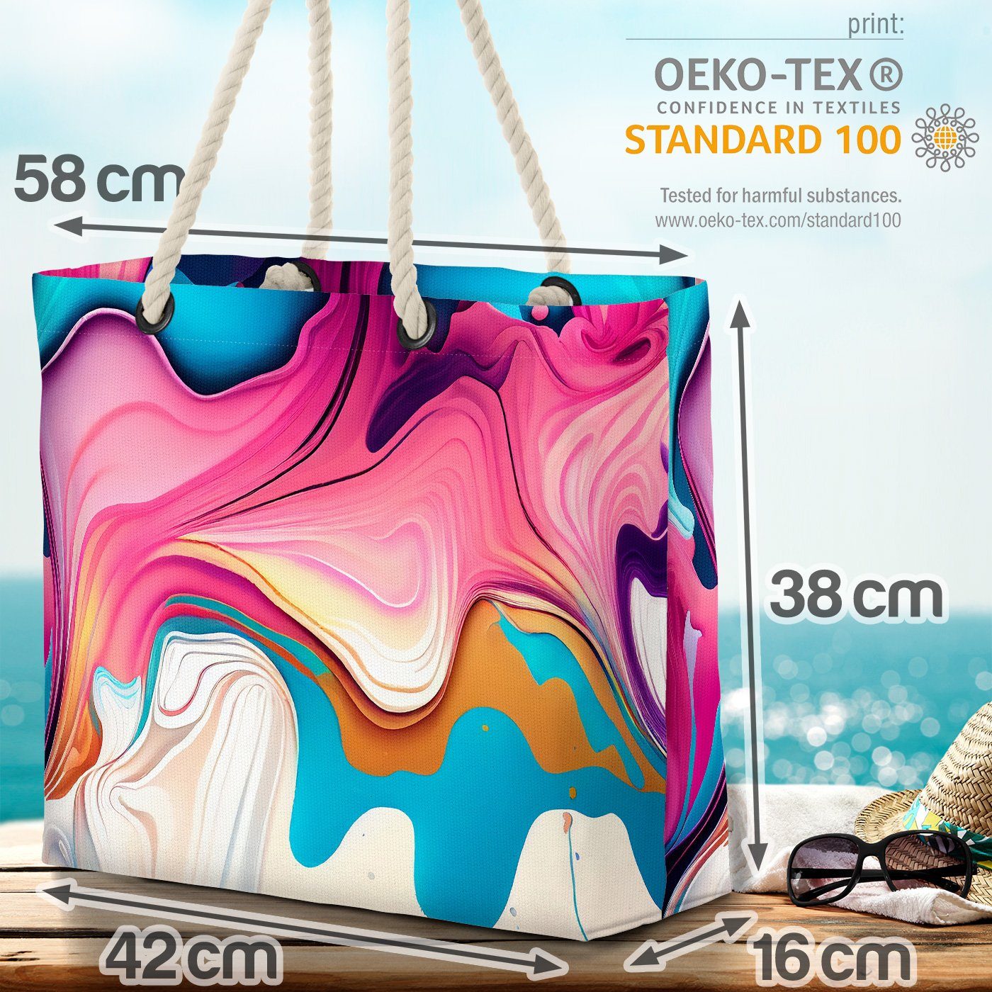VOID Strandtasche (1-tlg), Bunt Vielfarbig Wellen Abstrakt Muster Farbspiel Farbverlauf Lebendig