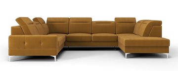 Möbel für Dich Wohnlandschaft XXL Malibu Max1 in U-Form, Schlaffunktion, 2 Bettkästen, verstellbare Kopfstützen