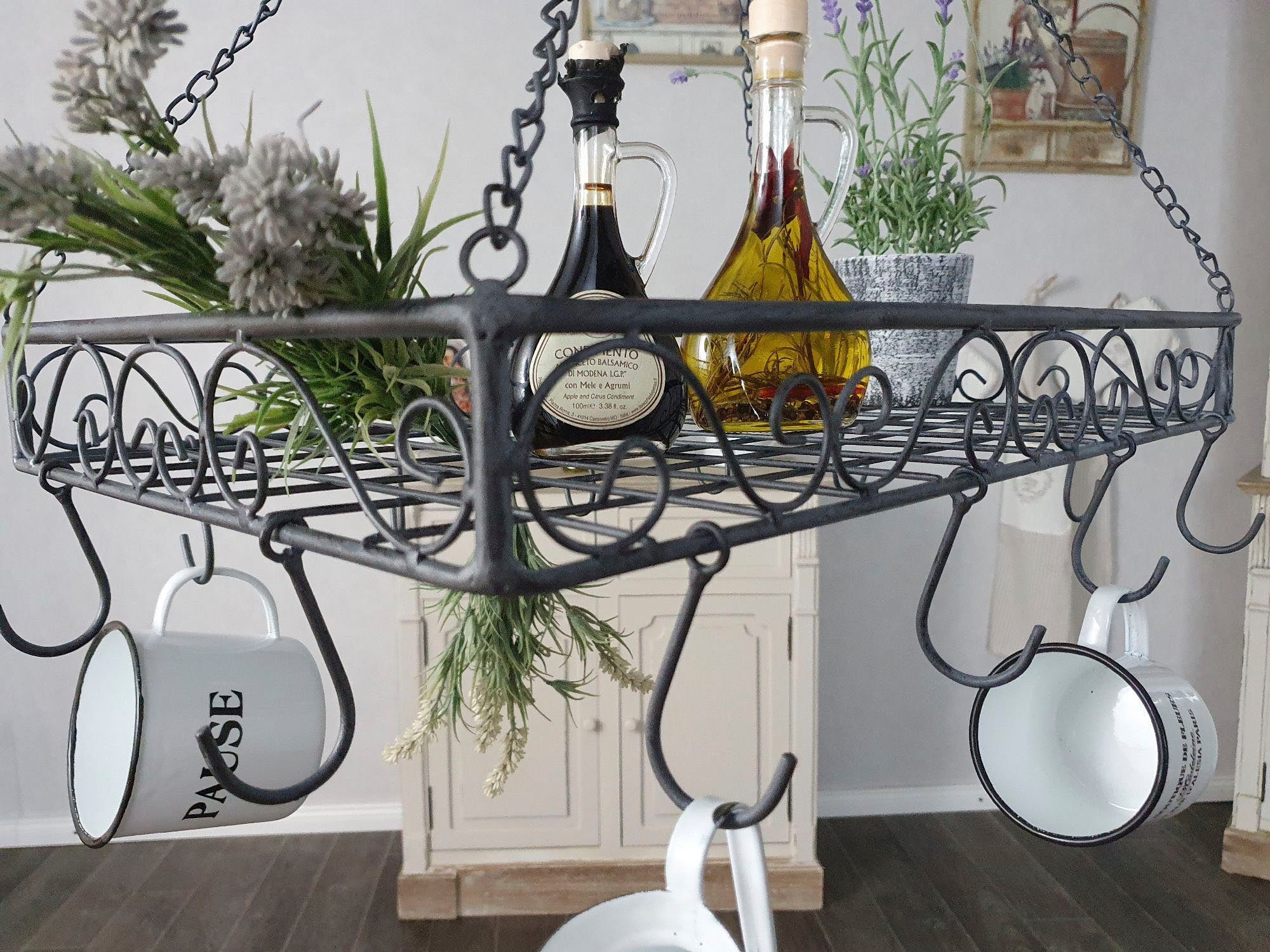 Ambiente Haus Hängekorb Topfhänger aus Eisen in Grau - 60 cm (1 St)