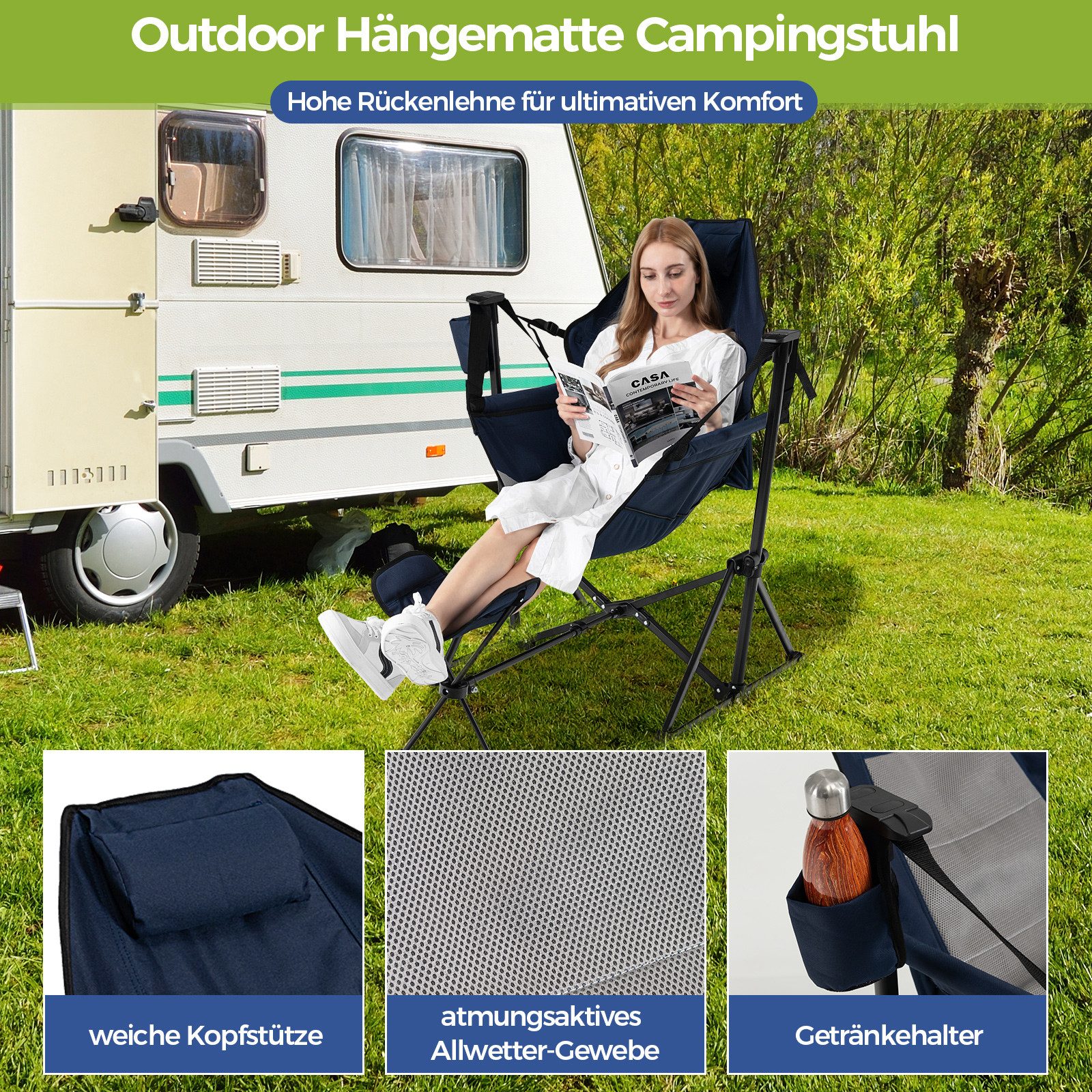 COSTWAY Campingstuhl, Klappstuhl mit Kopfstütze, verstellbar, günstig online kaufen