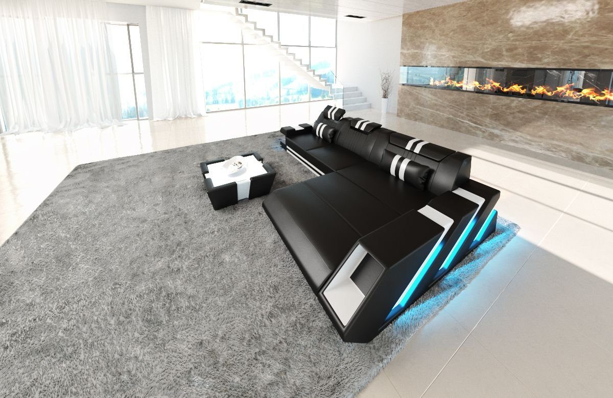 Sofa Dreams Ecksofa Ledersofa Apollonia L Form Leder Sofa Ledercouch, Couch, mit LED, wahlweise mit Bettfunktion als Schlafsofa, Designersofa