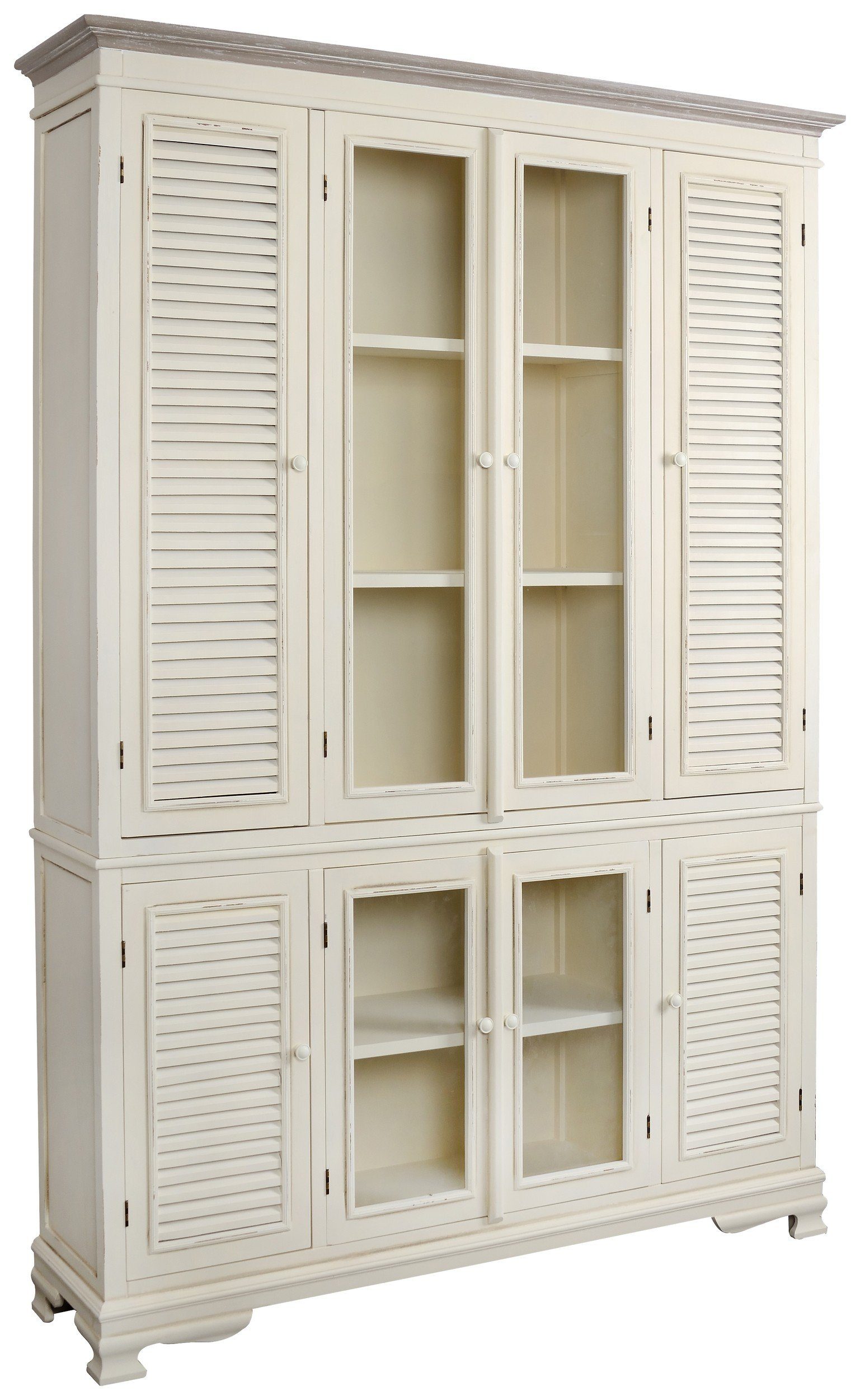 Pappel Pesaro Massivholz, Stylefy viel Drehtürenschrank aus Hellbraun mit Mehrzweckschrank) Landhausstil Einlegeböden, Creme Stauraum, (Kleiderschrank,