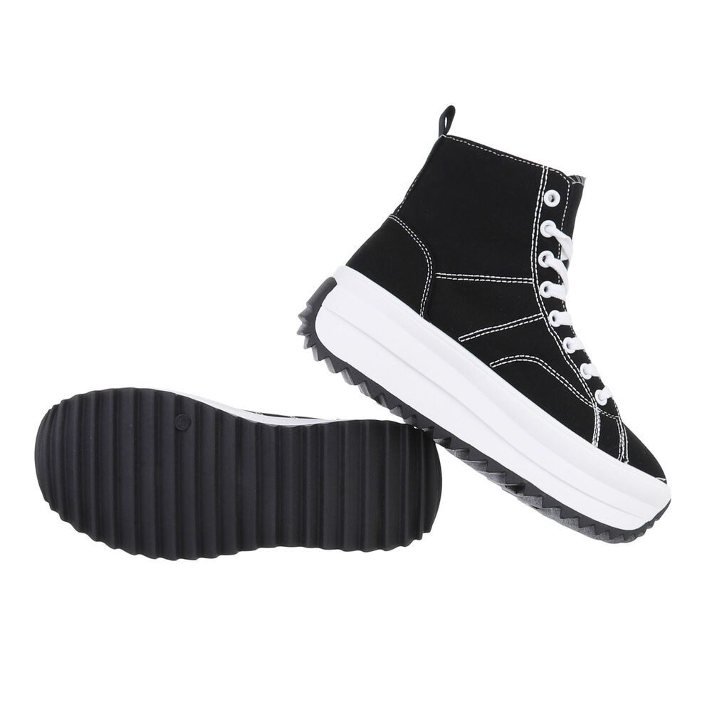 Ital-Design Komfortable Sneakers mit hoher Sohle und modischem Design Sneakerboots (85960100) Flach Sneakers High in Schwarz