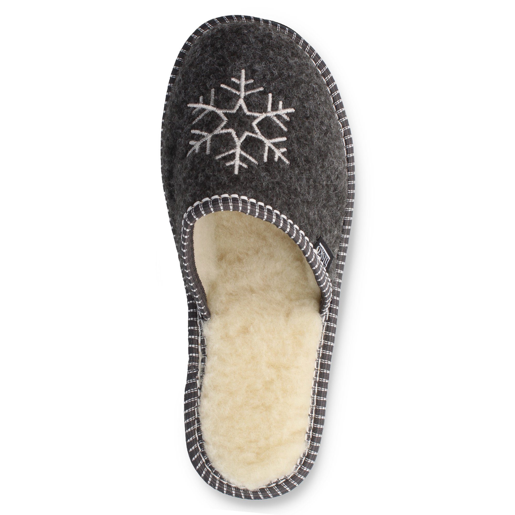 filsko Hübsche Winter-Pantoffeln mit Schneeflocken Hausschuh mit Schafwolle