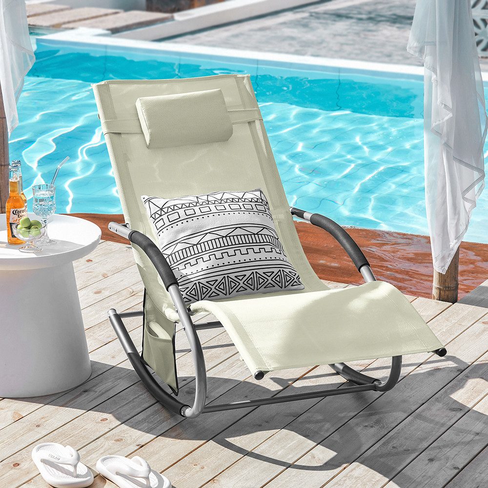 SoBuy Sonnenliege mit Tasche Garten Metall Kunstfasergewebe Beige OGS28-MI günstig online kaufen