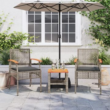 vidaXL Gartenlounge-Set 3-tlg. Bistro-Set mit Kissen Grau Poly Rattan Akazienholz