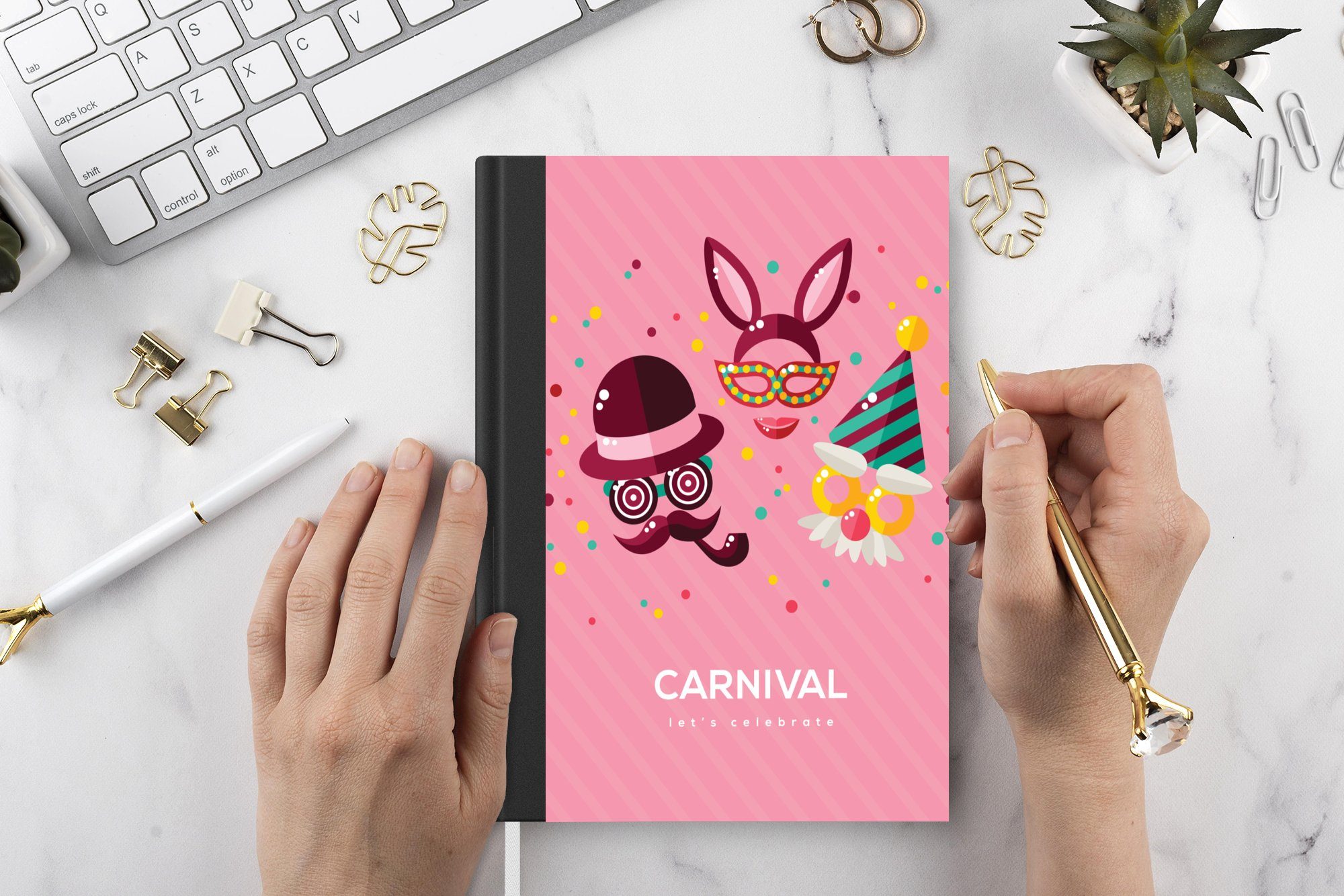 MuchoWow Notizbuch "Karneval" mit 98 Masken, Haushaltsbuch Seiten, A5, Merkzettel, Tagebuch, Notizheft, Journal