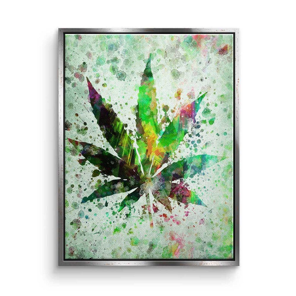 DOTCOMCANVAS® Leinwandbild, Premium Leinwandbild Rahmen - Pop - silberner Art Mindset Motiva Painting - Cannabis 