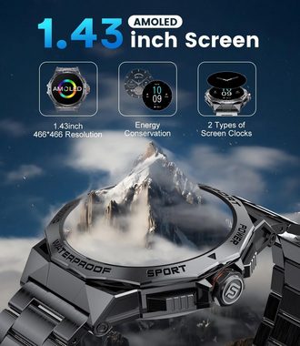 FoxBox Smartwatch (1,43 Zoll, Android, iOS), mit Telefonfunktion100+Sportmodi Fitnessuhr Tracker Pulsmesser, IP68