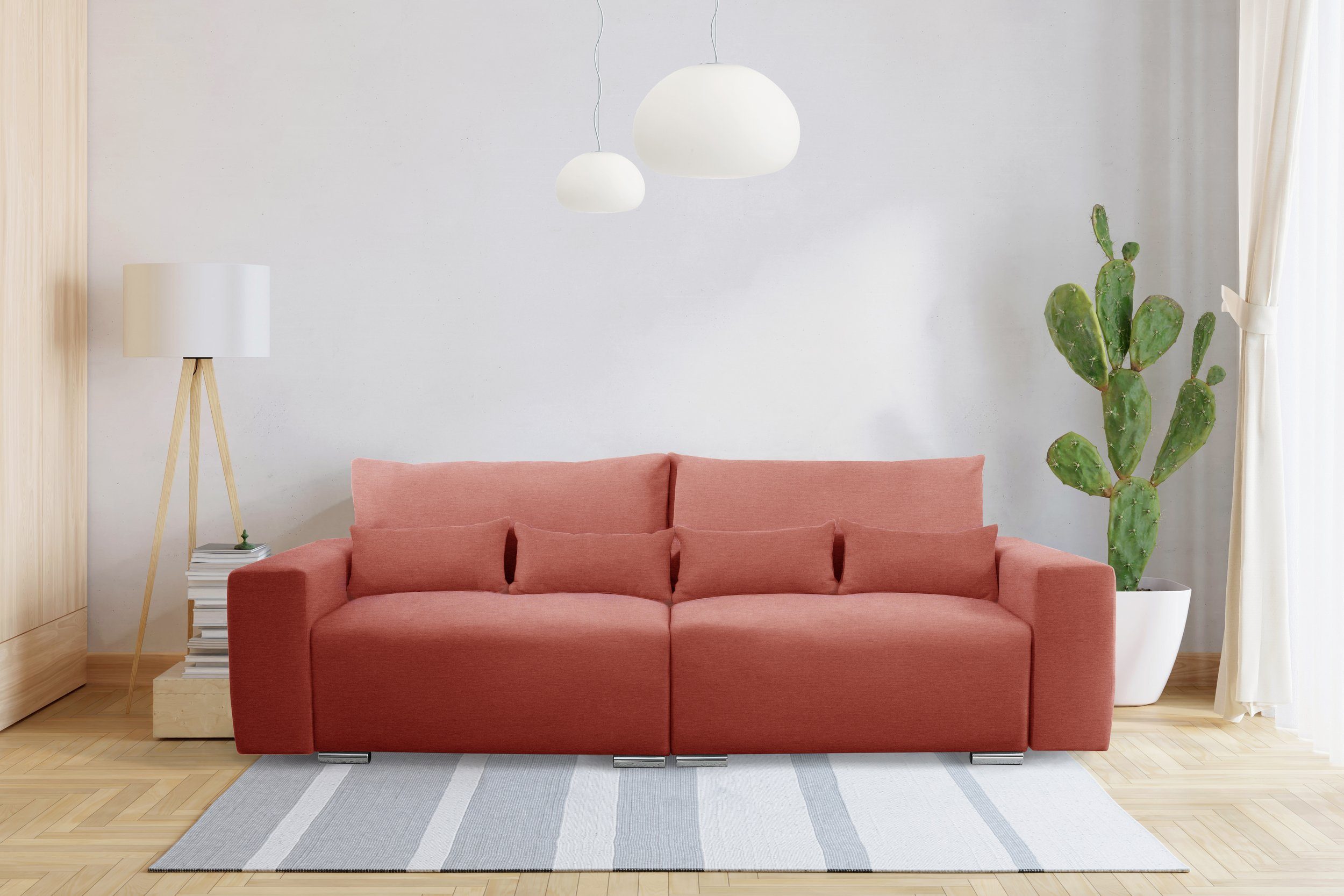im Kissen, inklusive Korfu, Design, mit Bettfunktion Raum 3-Sitzer 2-Sitzer, stellbar, Stylefy frei Sofa, Modern