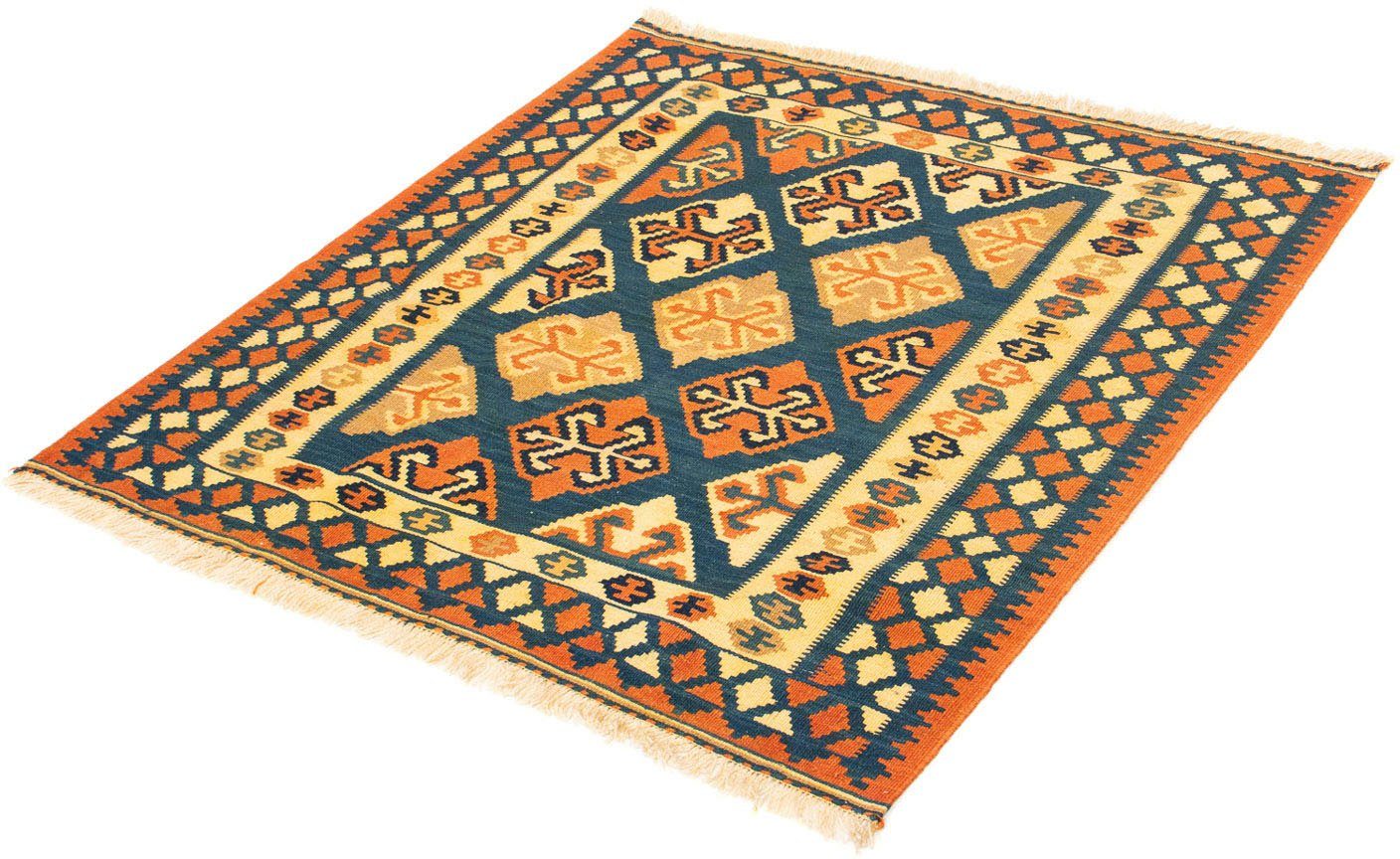 Wollteppich Kelim - Oriental quadratisch - 104 x 100 cm - dunkelblau, morgenland, quadratisch, Höhe: 6 mm, Wohnzimmer, Einzelstück | Kurzflor-Teppiche