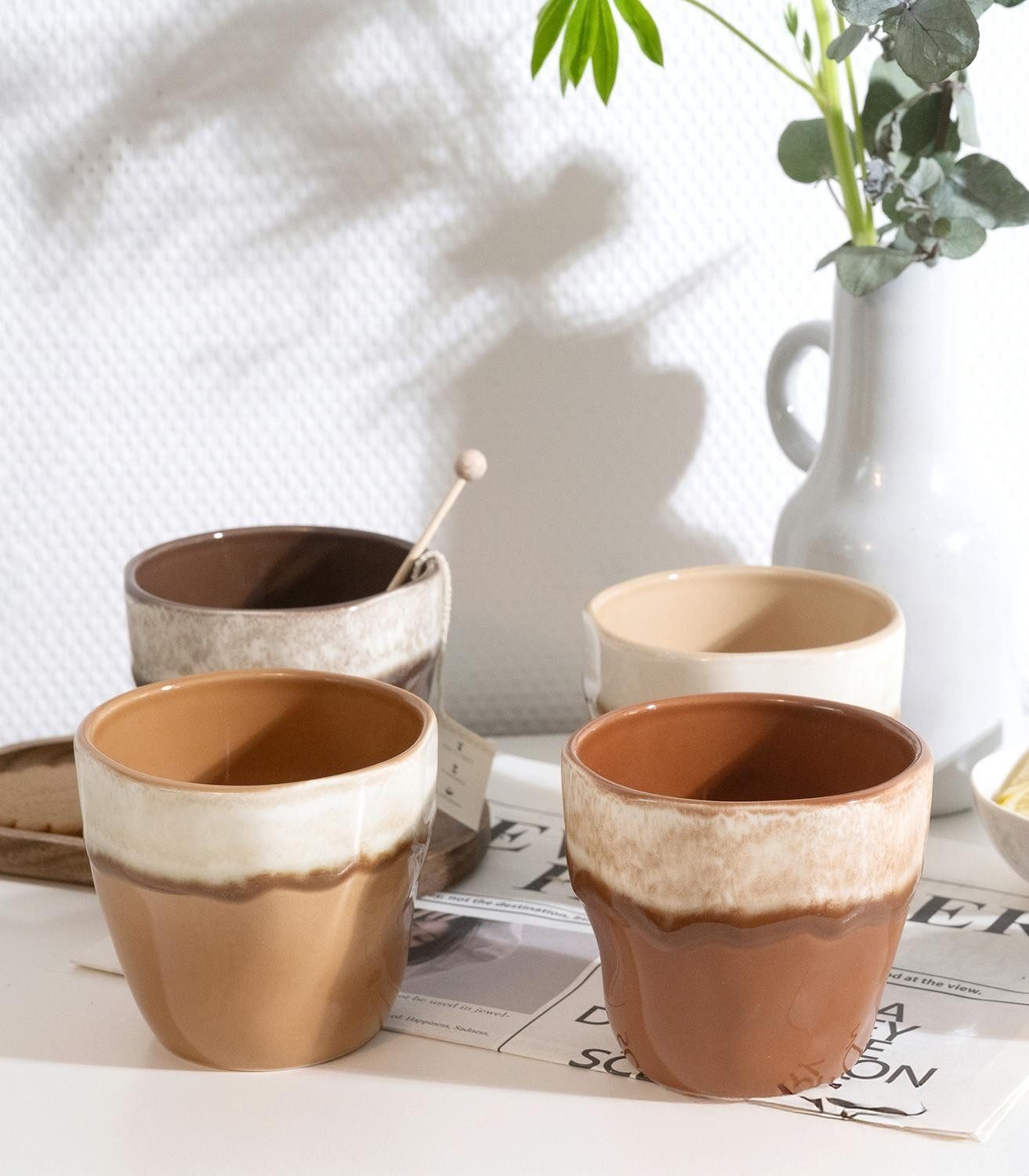 CreaTable Tasse Kaffeebecher SQUEEZY MOCHA MOUSSE, 300 ml, Braun, 1-tlg., Steinzeug, Beige, glasiert