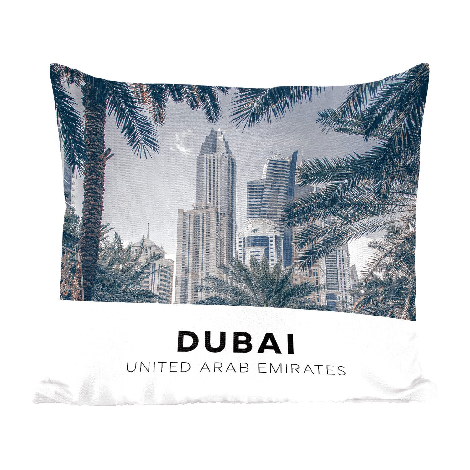 MuchoWow Dekokissen Dubai - Palme - Wolkenkratzer, Zierkissen mit Füllung für Wohzimmer, Schlafzimmer, Deko, Sofakissen