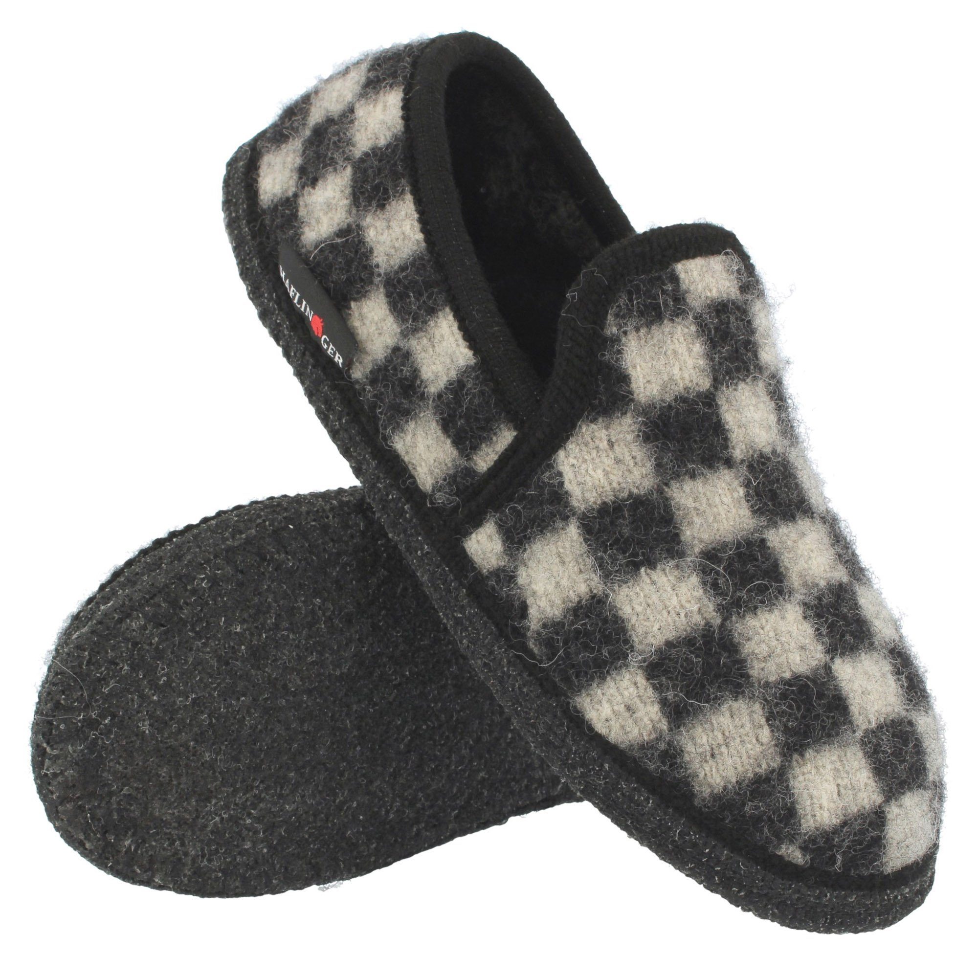 Haflinger Loafer Chess Walkstoff Slipper Ballerina Hausschuh mit Karo Motiv Hausschuh