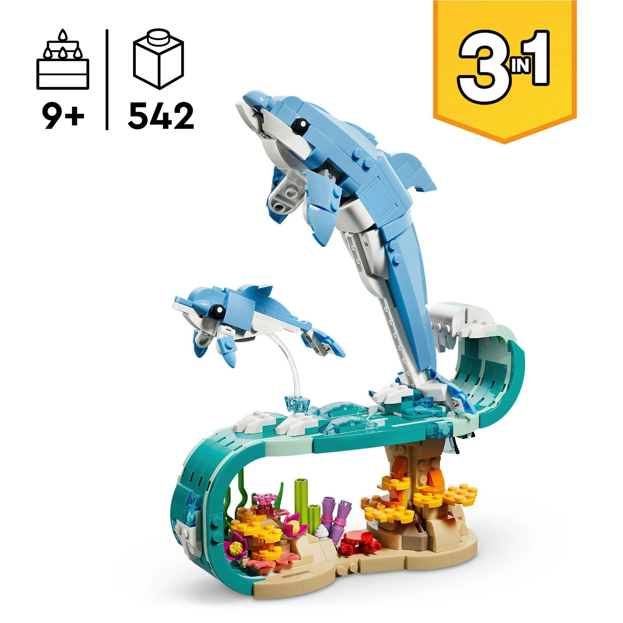 LEGO® Meerestiere: Wunderschöne Delfine (31385), LEGO Creator Konstruktionsspielsteine, (542 St), Made in Europe