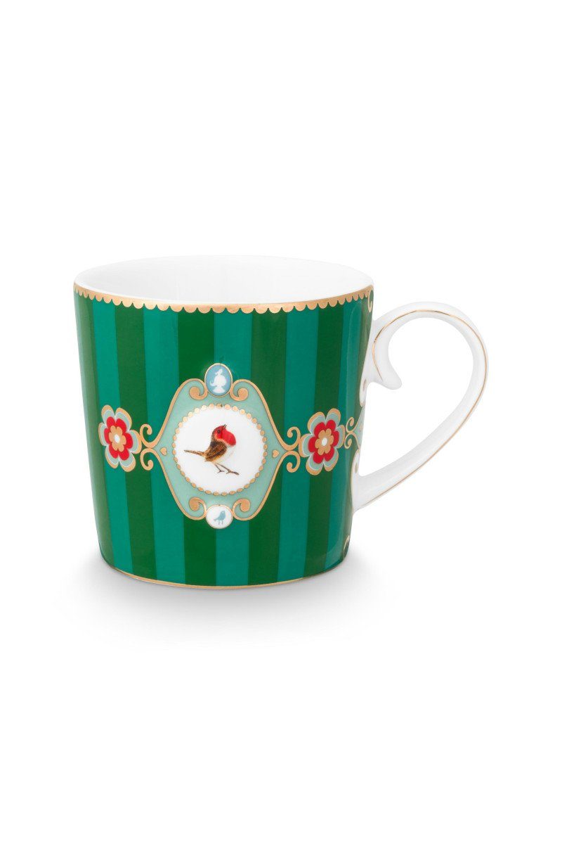 PiP Studio Tasse Love Birds Medallion Tasse Stripes grün 150ml, Bone China, Mug Small Love Birds Medallion Stripes Emerald-Green 150ml
