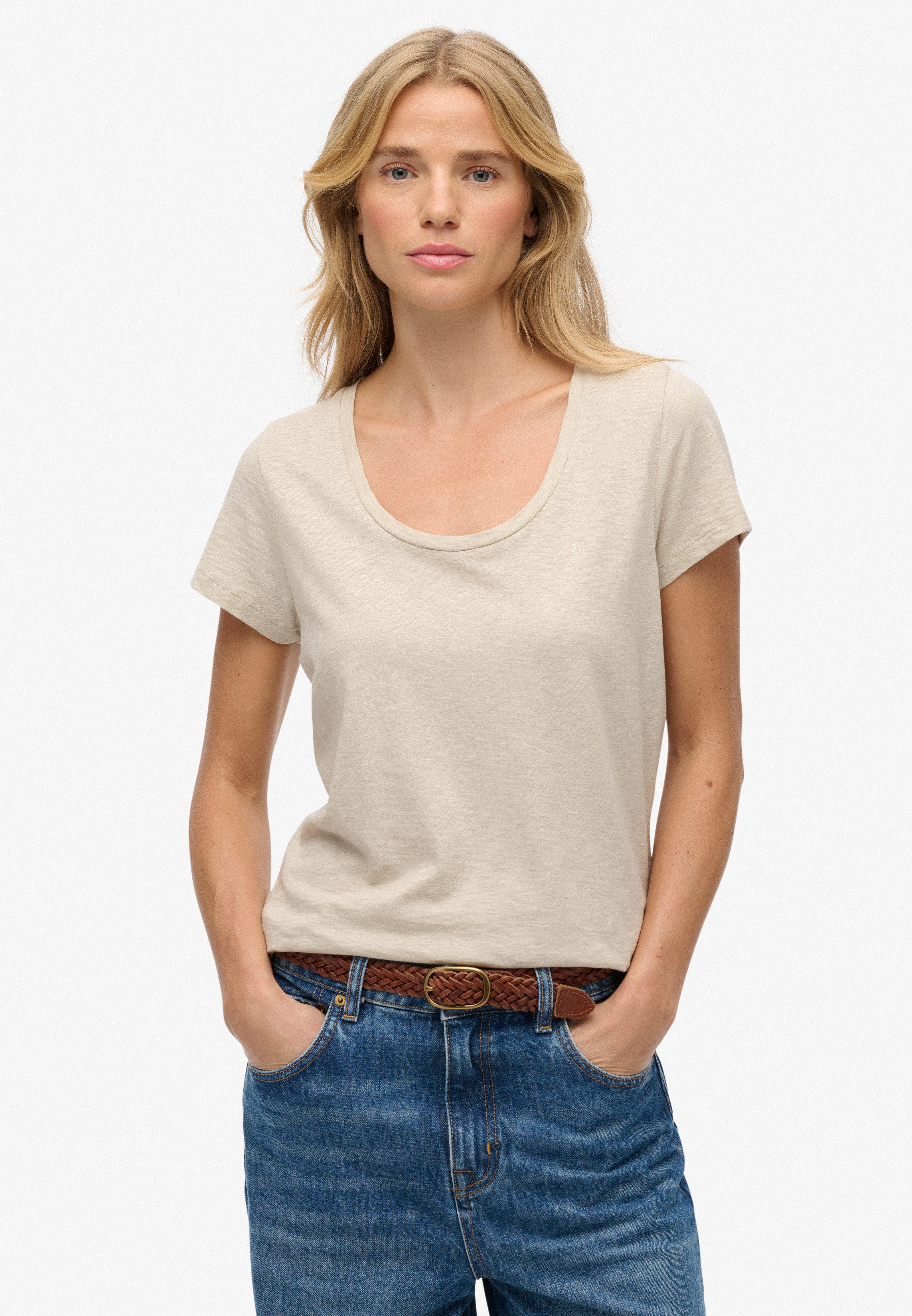 Superdry Damen Studios T-shirt mit Schmaler Passform Beige - Größe: 38
