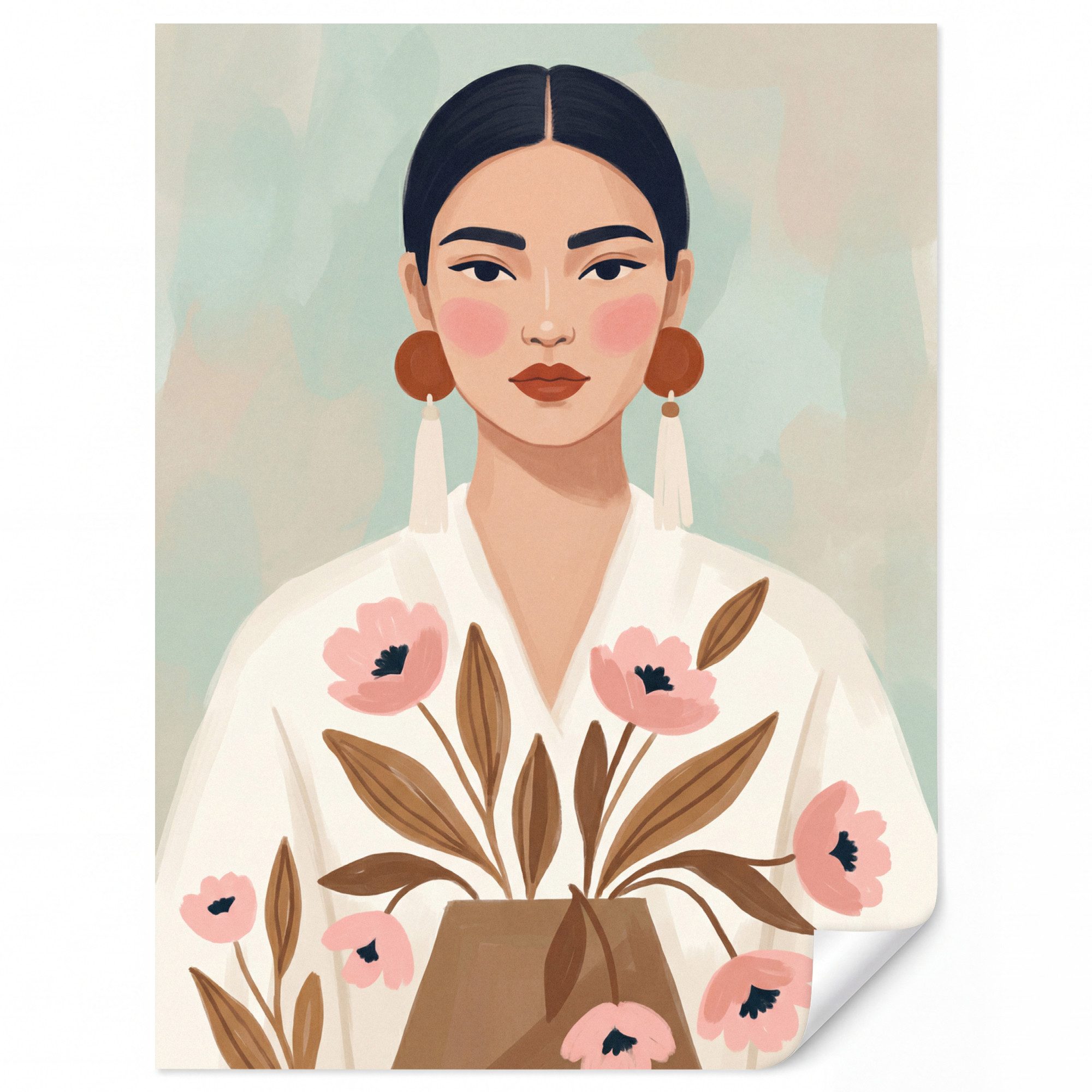 OnlyWow Fototapete Frau - Kimono - Pastell, Matt, bedruckt, Wandtapete, Schlafzimmer, Küche, Wanddekoration 220x300cm