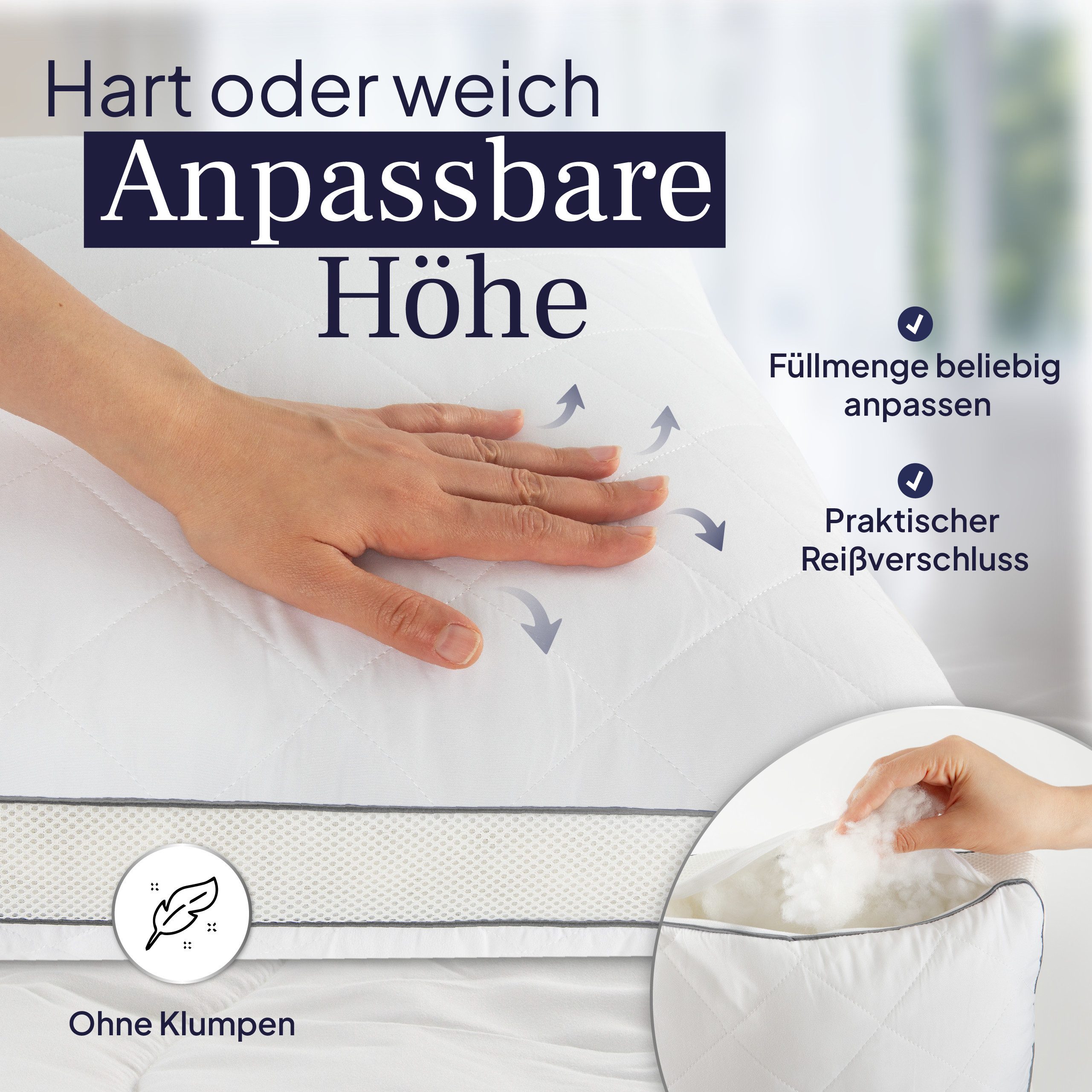 Gentle North Microfaserkissen Hochwertige Kopfkissen in Hotelqualität verschiedene Größen, Füllung: 100% Polyester, Seitschläfer, Rückenschläfer, Seitenschläfer, Bauchschläfer, 1- oder 2-tlg., Reißverschluss für Füllung, waschbar, Made in EU, allergikerfreundlich
