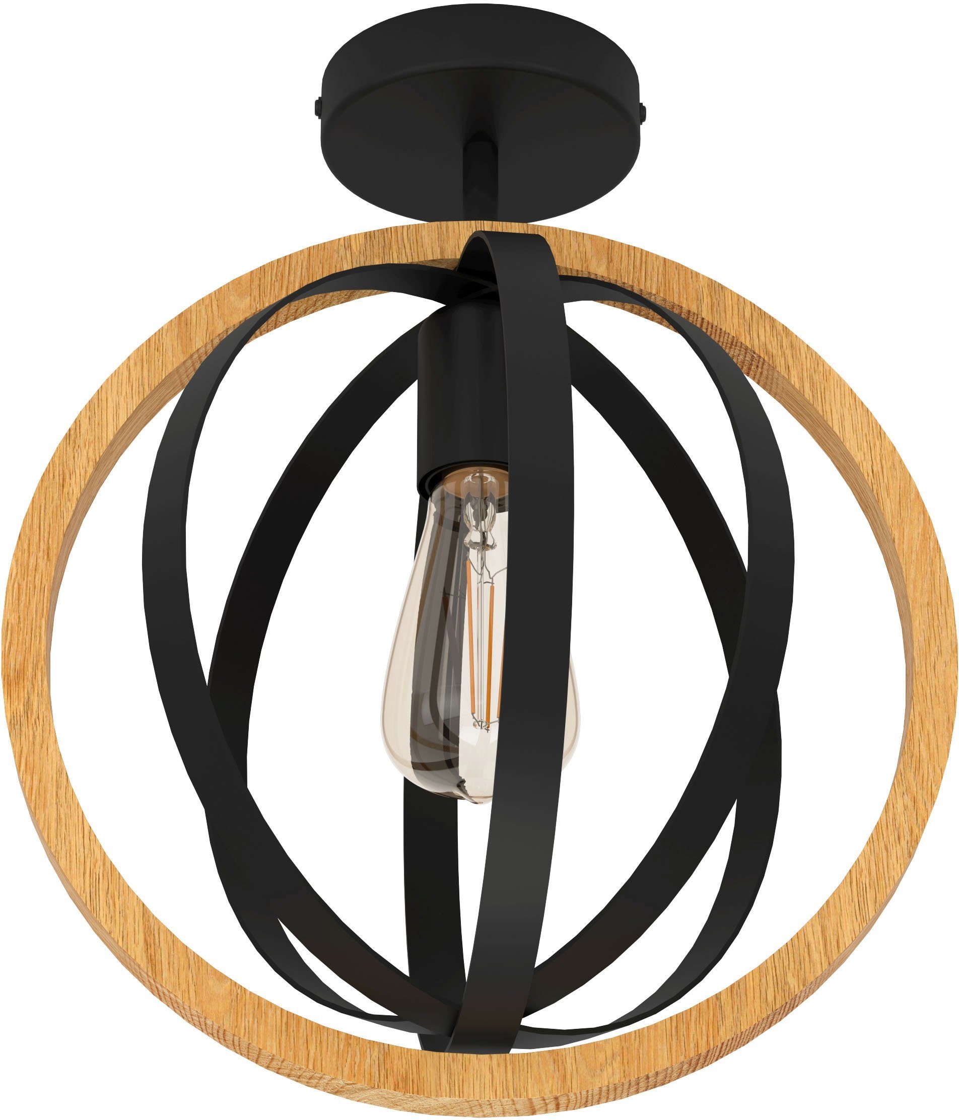 EGLO Deckenleuchte BASILDON Deckenlampe, Holz, Vintage, Wohnzimmerlampe, Flurlampe, Lampe, Leuchtmittel wechselbar, ohne Leuchtmittel, Deckenleuchte, Schlafzimmer, H37,5 x Ø32, schwarz, braun, 1X40W exkl.