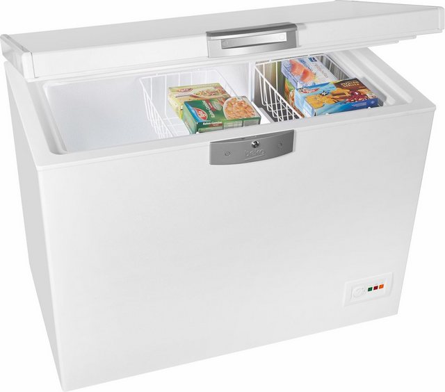 Beko HS22340 Gefriertruhe / 86 cm / 124 kWh/Jahr / 230 L Gefrierteil / Weiß / MinFrost-Technologie / In unbeheizten Räumen nutzbar / Türschloss / Zwei Gefrierkörbe für Flexibilität