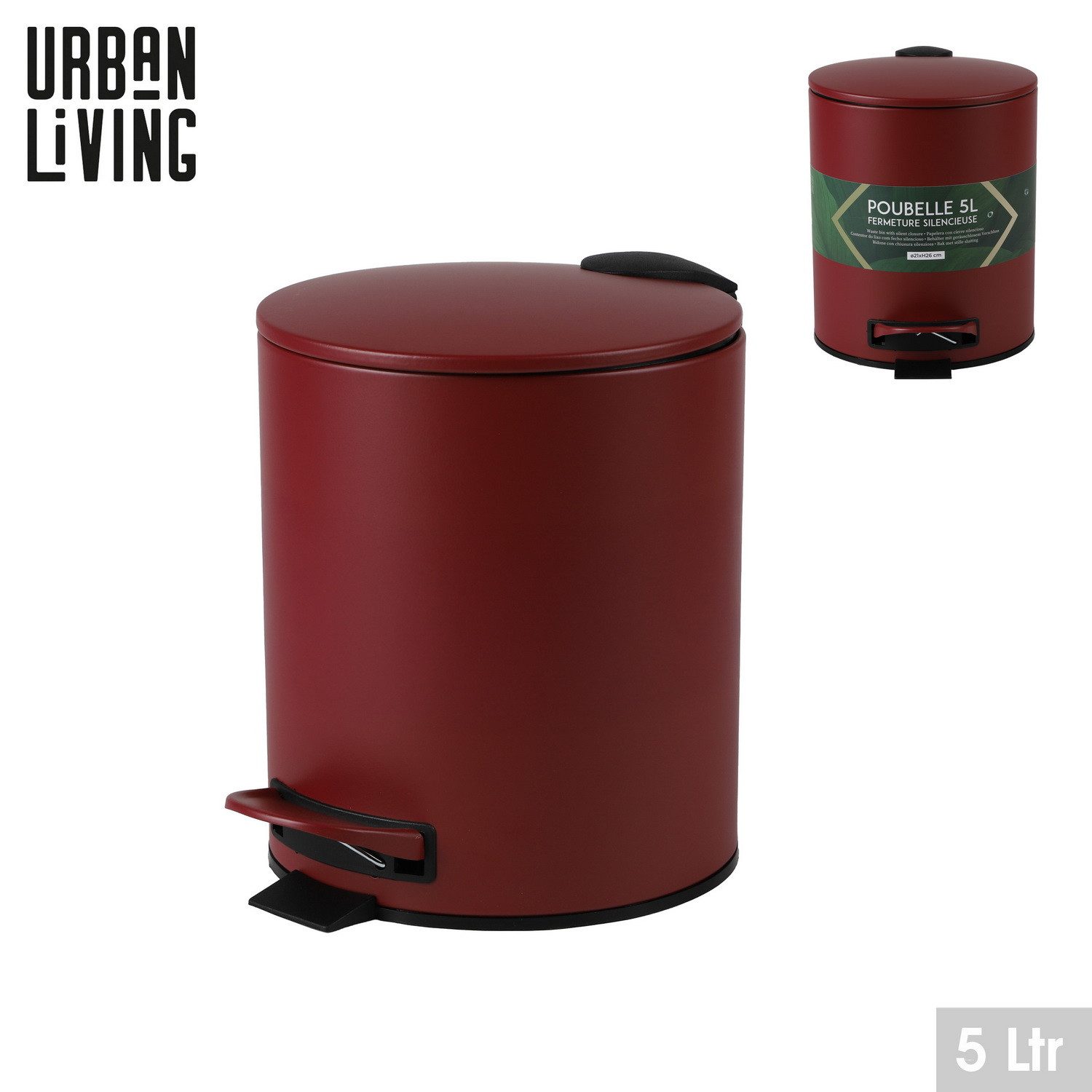 Urban Living Kosmetikeimer 5 Liter Badeimer Tret-Mülleimer Abfalleimer Tretpedeal Tretmülleimer, Absenkautomatik, Hygienische Pedalbedienung – Bild 4 von 4