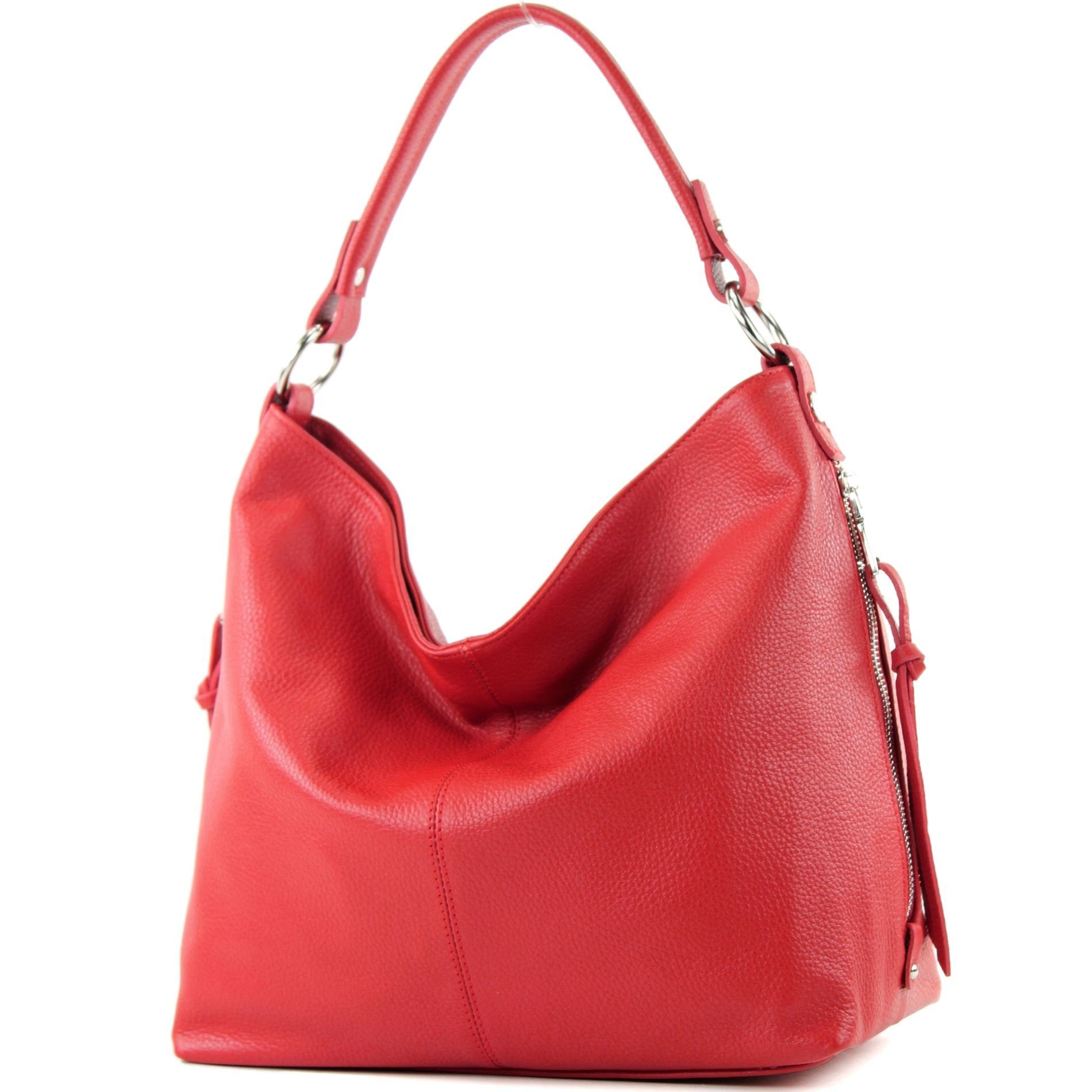 modamoda de Schultertasche T160, Echtleder Handmade in Italy T160 Signalrot