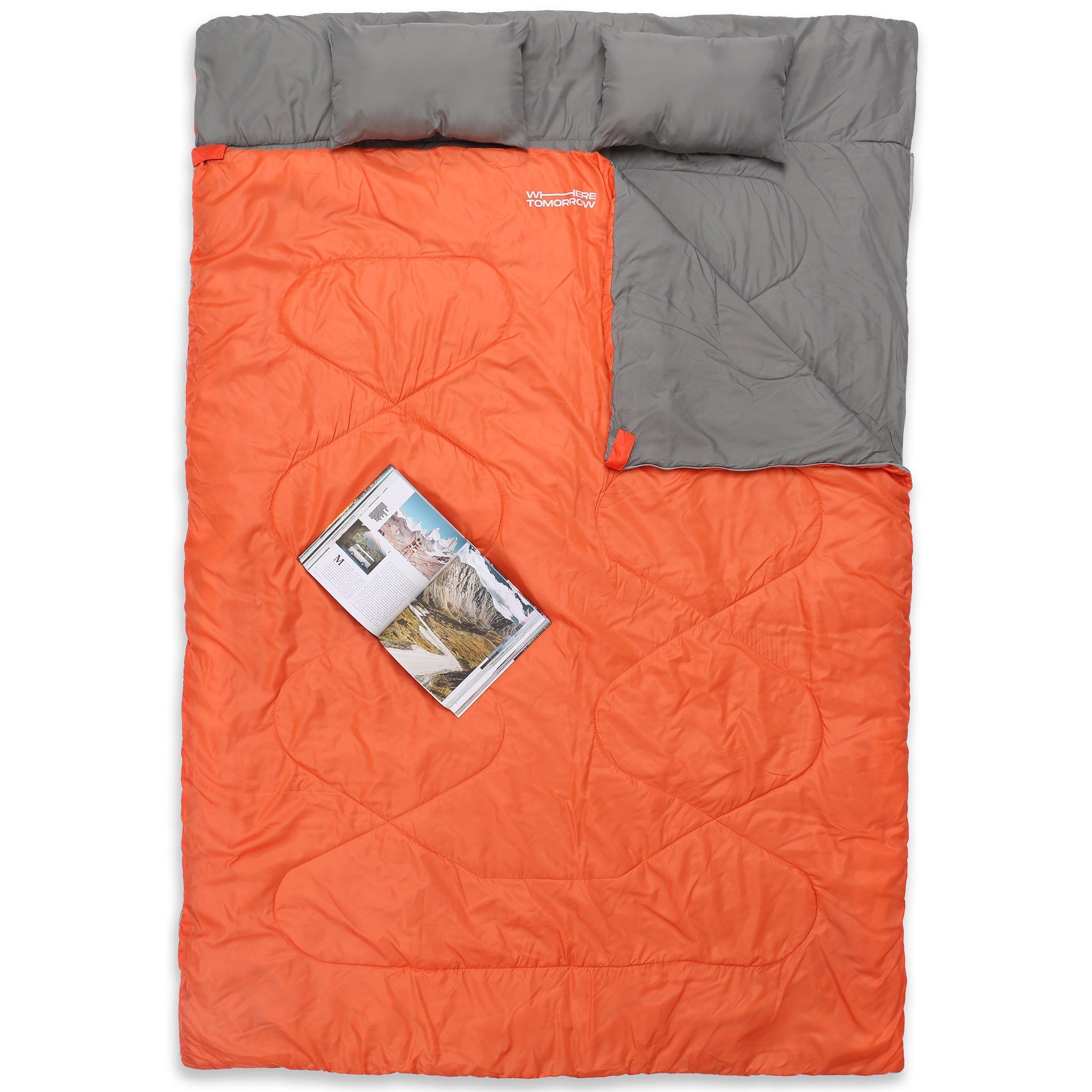 Schlafsack Orange Hüttenschlafsack Doppelschlafsack 2-Personen Kopfkissen, wasserabweisend, 190x30x150cm groß atmungsaktiv - Lumaland