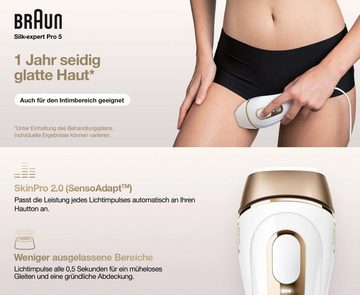 Braun IPL-Haarentferner Silk Expert Pro 5 IPL Haarentfernungsgerät Mann/Frau + Venus Rasierer, 400000 Lichtimpulse, 2 Aufsätze, Frauen, Männer, Intimbereich, Gesicht, Bikinizone, IPL Haarentfernung Laser Haarentferner Geräte Damen Herren, Epilierer