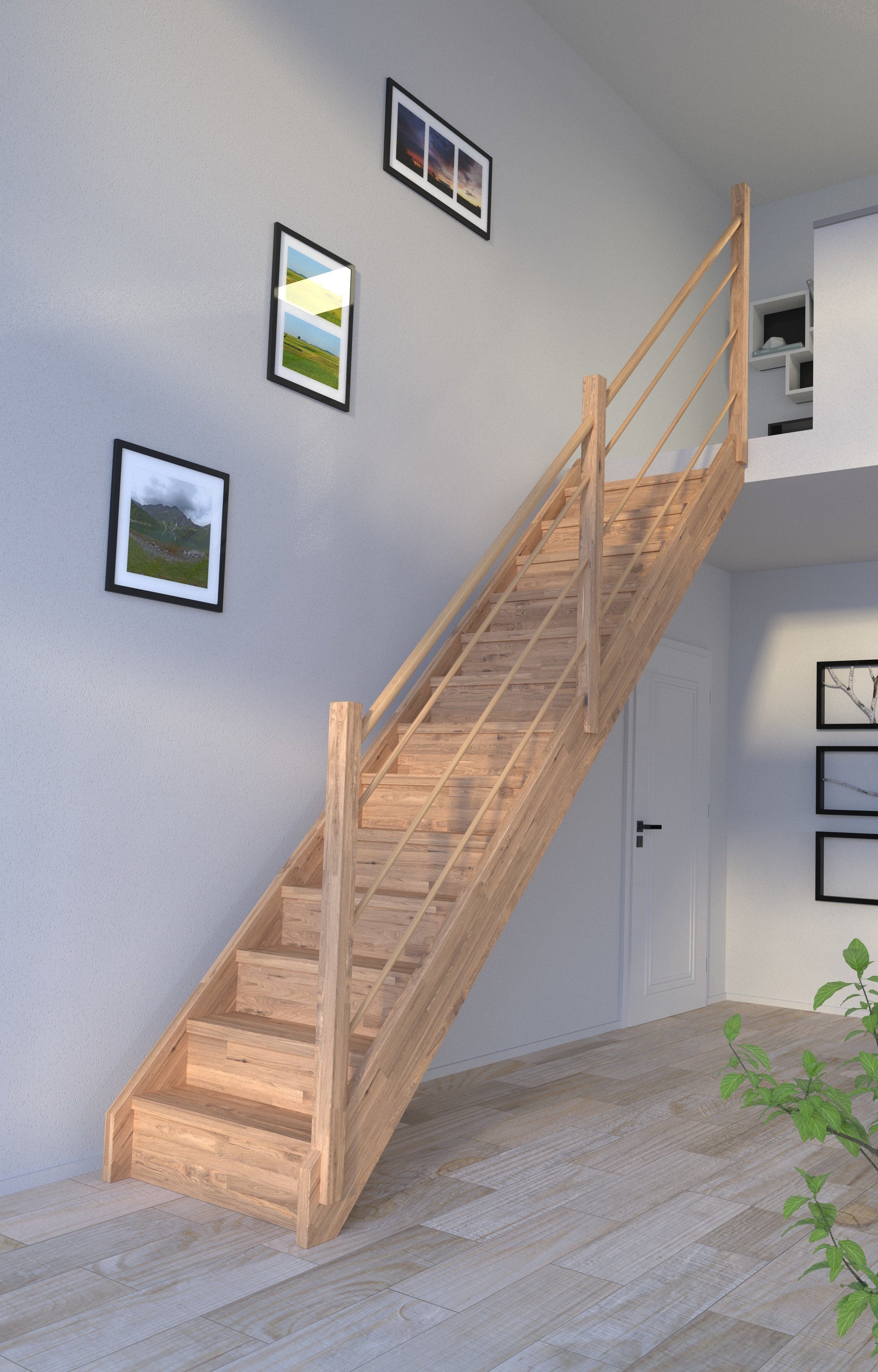 Starwood Systemtreppe Massivholz Mykonos, Holz-Holz Design Geländer Rechts, für Geschosshöhen bis 280 cm, Stufen geschlossen, Durchgehende Wangenteile
