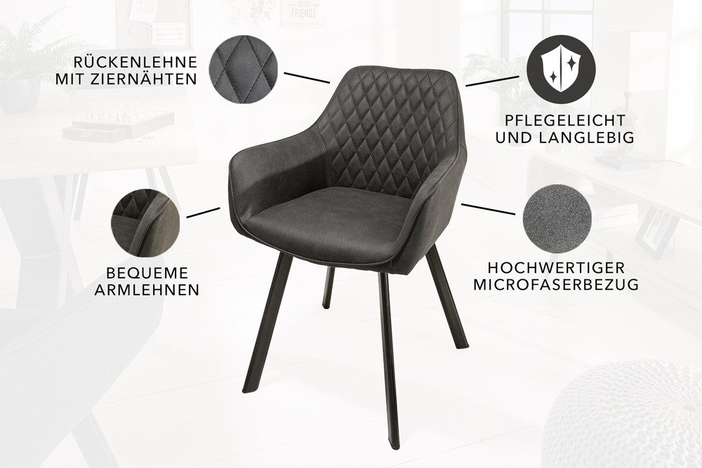 riess-ambiente Polsterstuhl PALERMO anthrazit/schwarz – Microfaser, mit Armlehne, Ziersteppung (Einzelartikel, 1 St), bequeme Polsterung im Retrolook – ideal fü – Bild 4 von 5