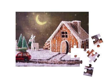 puzzleYOU Puzzle Lebkuchenhaus in einer Weihnachtslandschaft, 48 Puzzleteile, puzzleYOU-Kollektionen Weihnachten