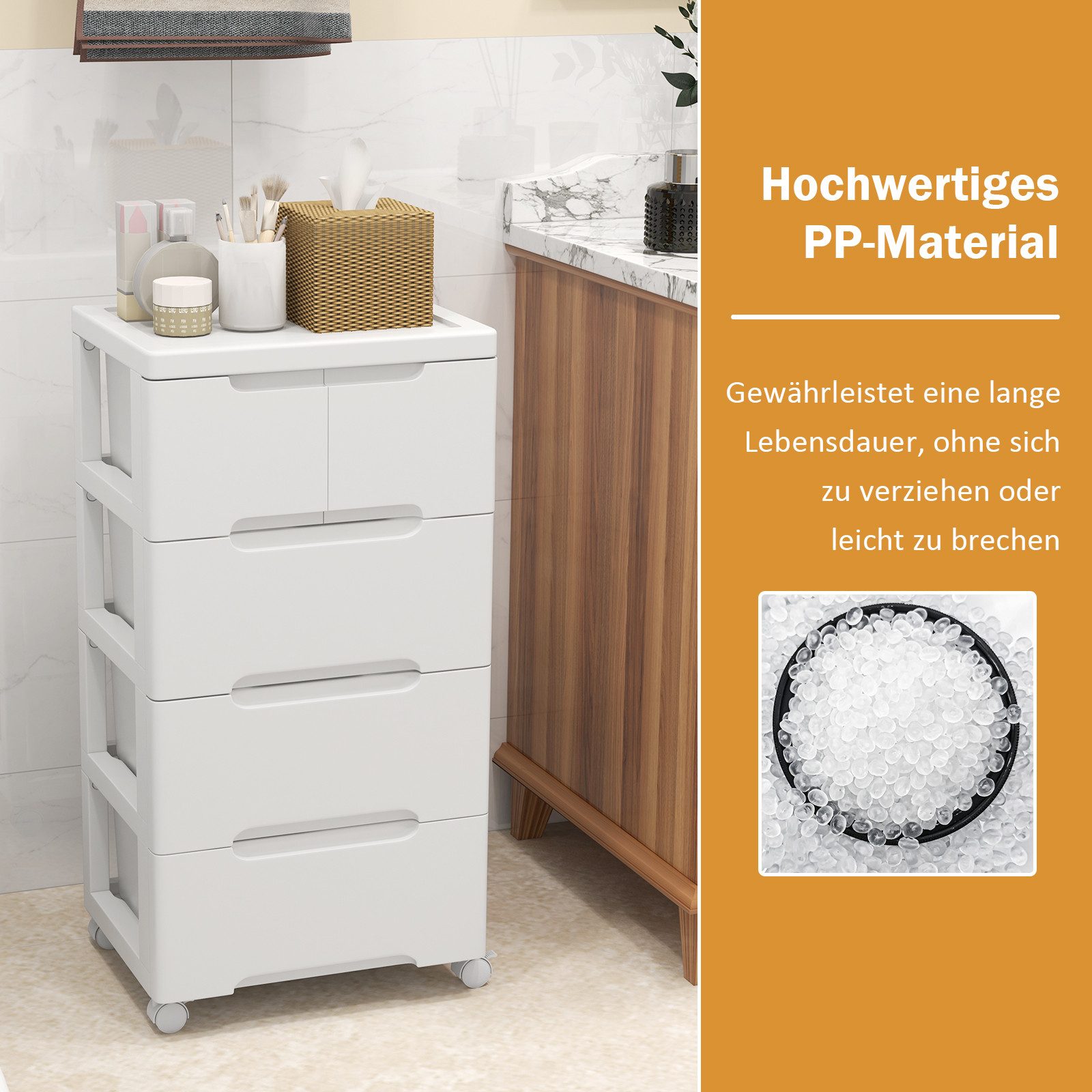 KOMFOTTEU Rollwagen, Nischenschrank Nischenwagen Badrollwagen mit Rollen