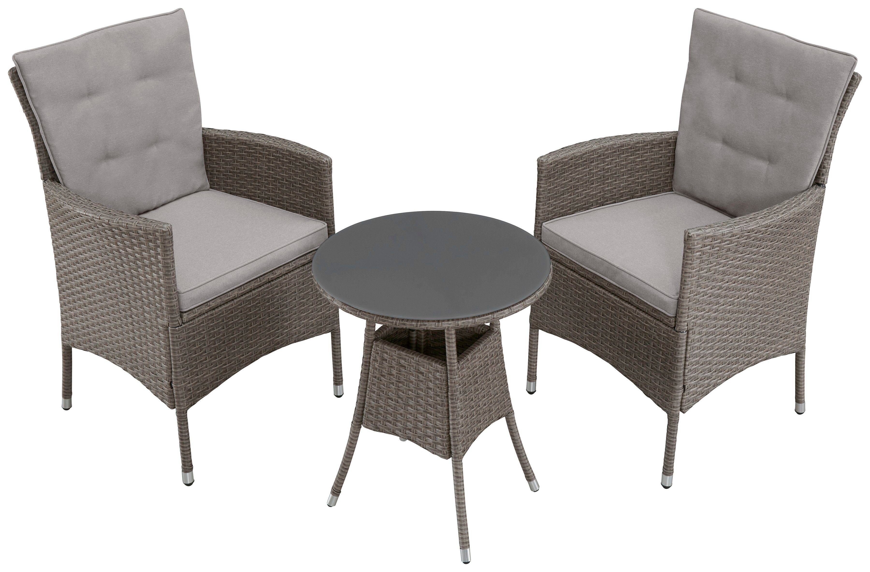 Sessel, hellbraun cm, | Ø Mailand, Tisch 50 braun Polyrattan (7-tlg), KONIFERA Balkonset 2