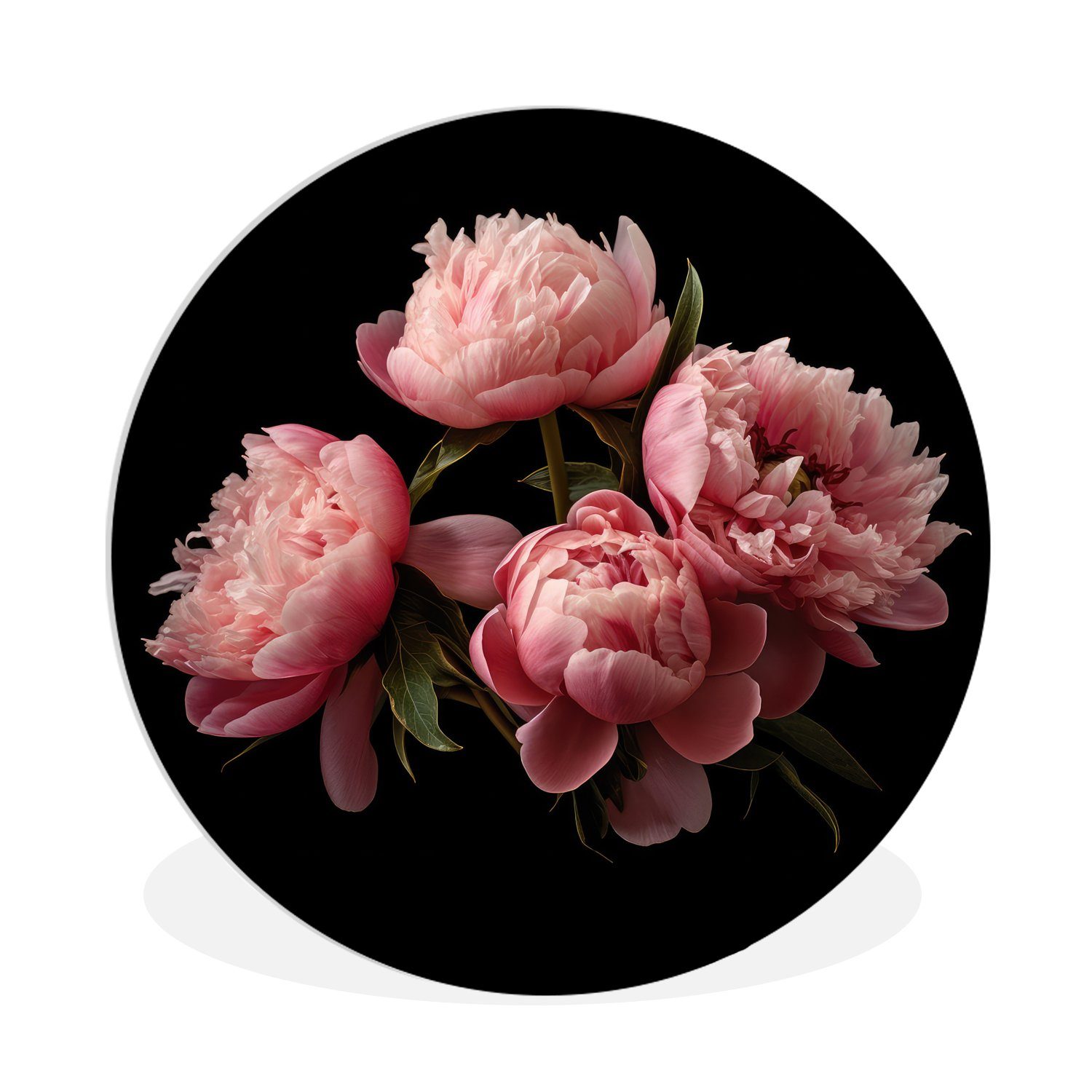 MuchoWow Gemälde Blumen - Pfingstrose - Rosa - Botanisch - Natur, (1 St), Kreis Wanddekoration Forex, Rundes Wandbild, Wohnzimmer, 30x30 cm