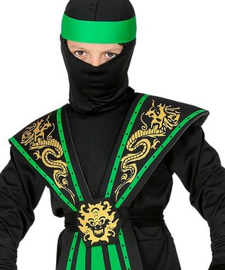 Karneval-Klamotten Kostüm Ninja Samurai grün schwarz mit Schwert, Kinderkostüm Ninja Kämpfer Junge