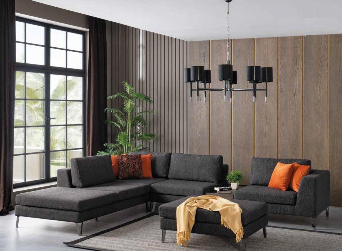 JVmoebel Ecksofa, Luxus Wohnzimmer Ecksofa L-Form Sofas Hocker Sofa Stoff Modern Design