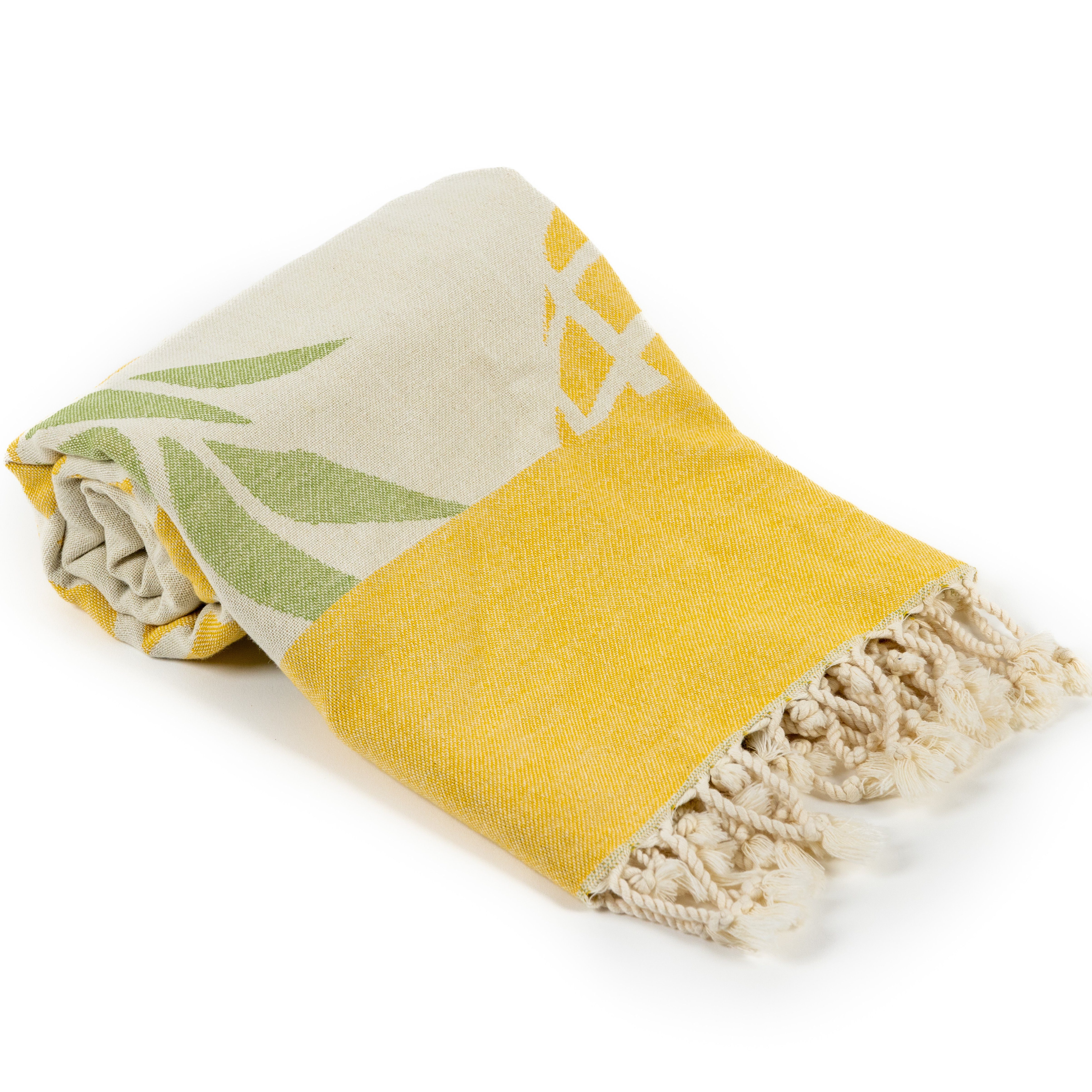 Hamamtuch, Yellow 180x90cm, Baumwolle Strandtuch Handtuch Saunatuch Handtuch Badetuch BEARFOOT Pineapple
