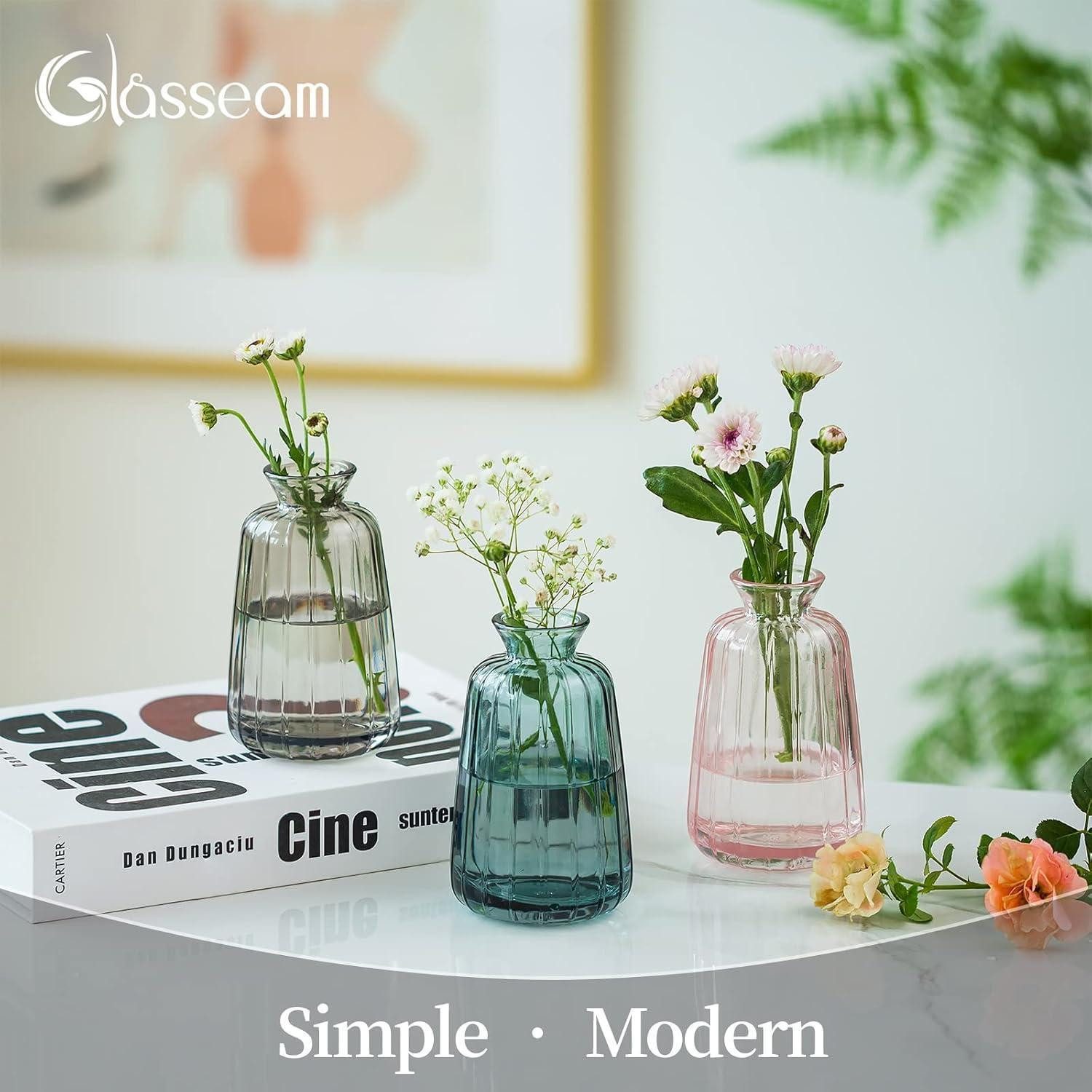 LuxusKollektion Tischvase Kleine Vasen Hochzeit Tischdeko Vintage Mini Vase Glas Blumenvase Set