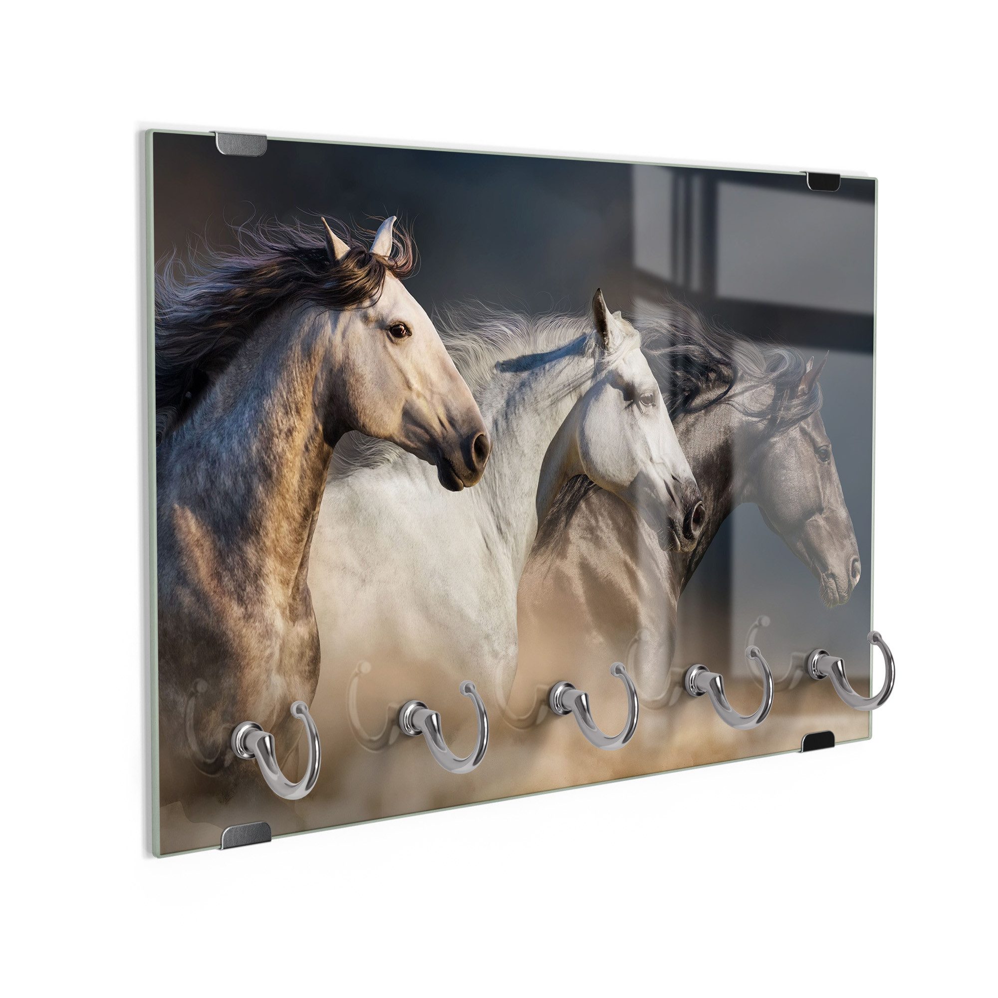 DEQORI Schlüsselbrett 'Pferde-Trio im Galopp', (1 St), Schlüsselhalter Schlüssel Haken Schlüsselboard modern Schlüsselleiste